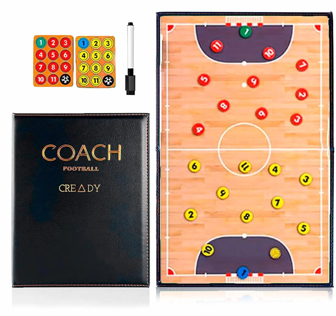 CREADY Pizarra Entrenador de Futbol Sala 28x21cm con 24 Imanes y Rotulador Borrador