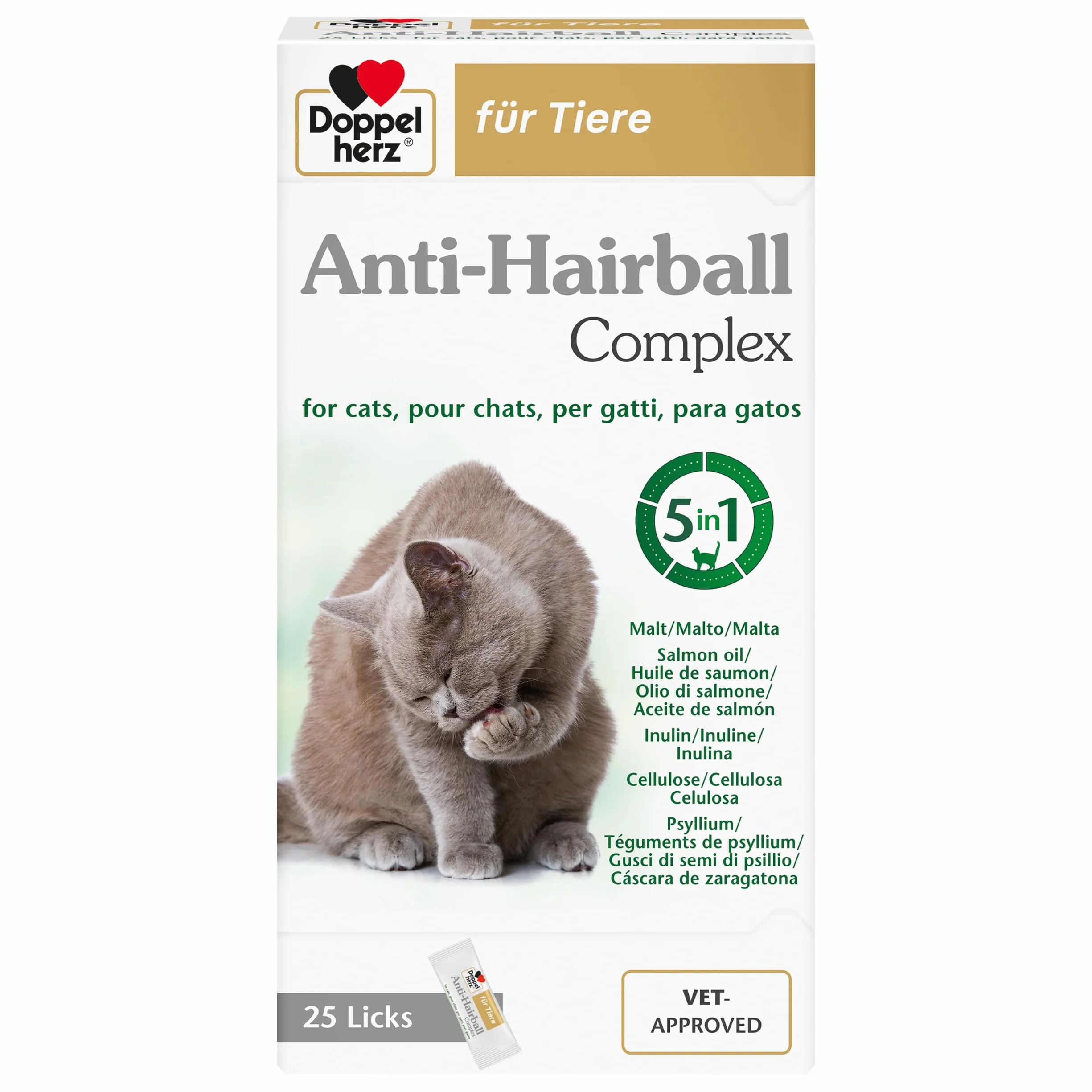 Doppelherz Anti-Hairball Complex para Gatos - con valiosas Fibras y aceites Que favorecen la digestión de Las Bolas de Pelo - 25 pellizcos cremosos
