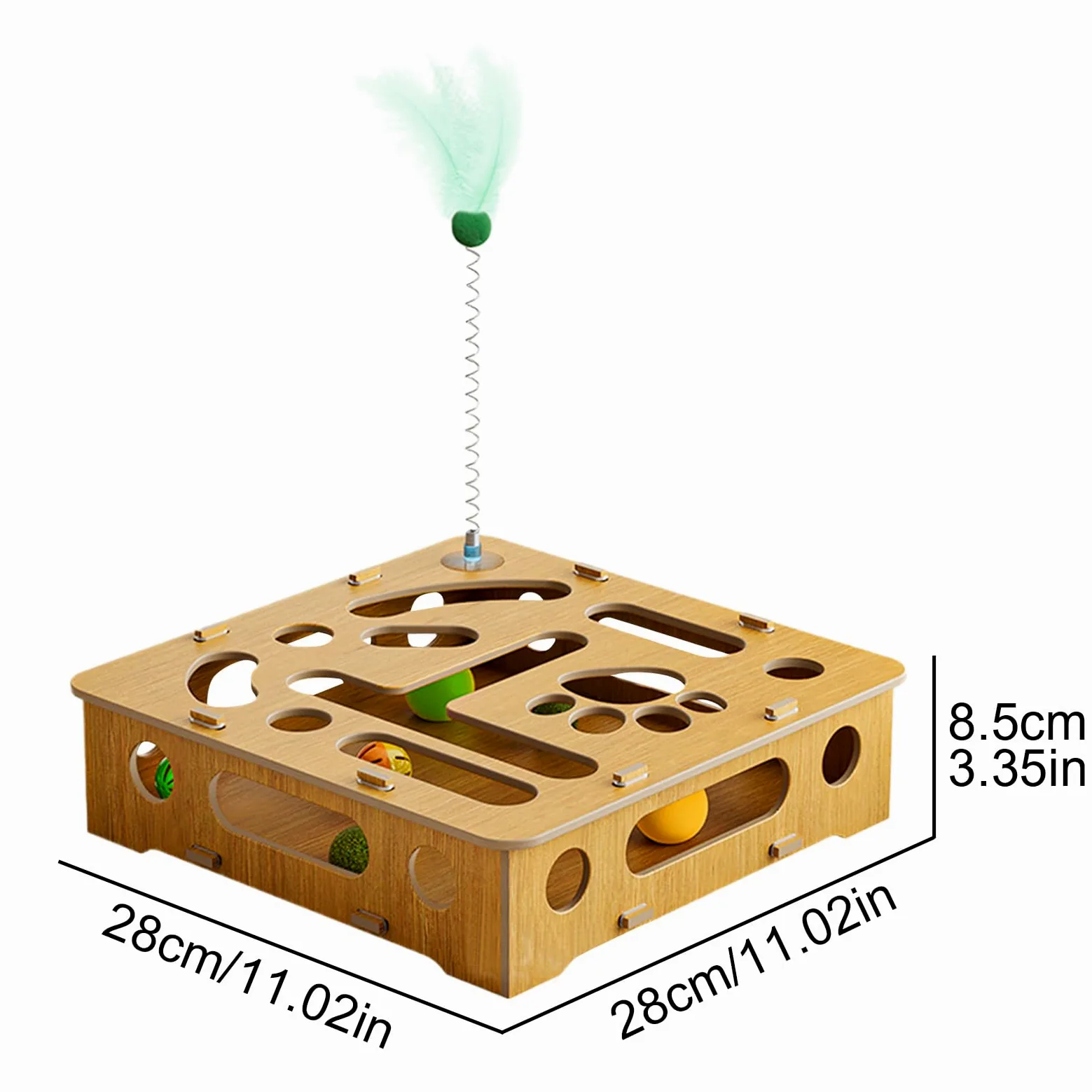 Juguete de rompecabezas para gatos, juguetes interactivos, caja de madera con plumas y bolas, para gatos de interior