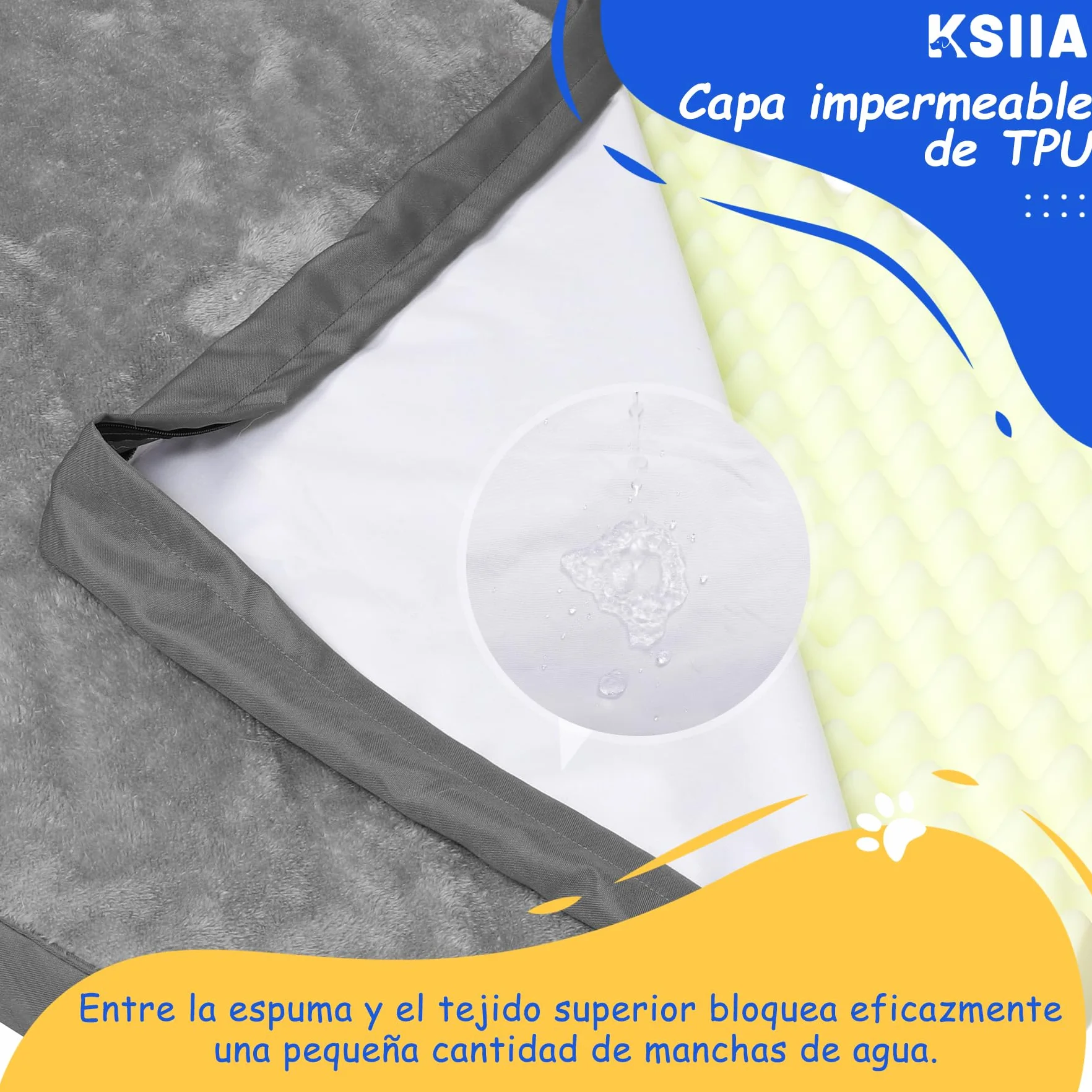 KSIIA Camas Perro Ortopédica Grande, 90x55cm, Cama para Perros L, Colchon Cojín Colchoneta Perro Desenfundable, Cama Mascota Lavable a Máquina Relleno Grueso Fondo Antideslizante Dog Bed, Gris Oscuro