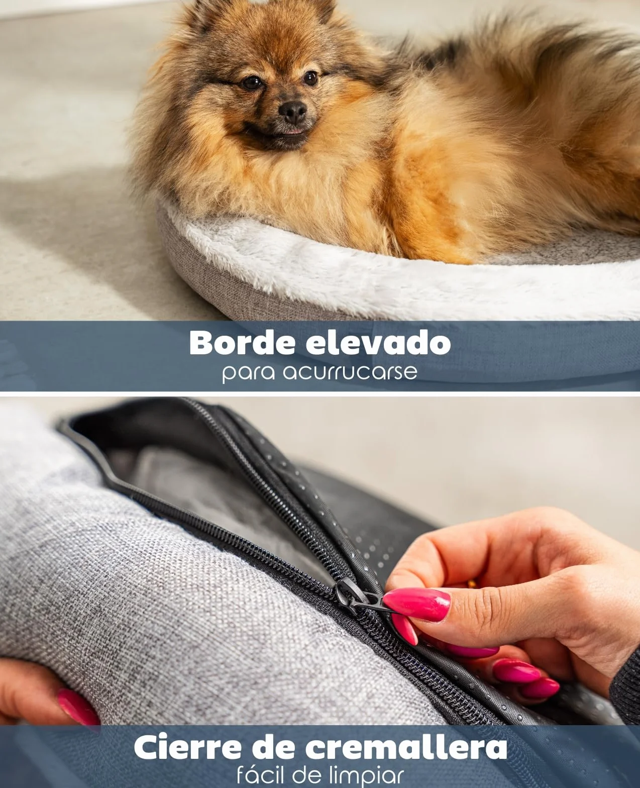 Lionto Cama Redonda para Perros con Forma de Donut, Cojín Sofá, 55 cm Ø Gris