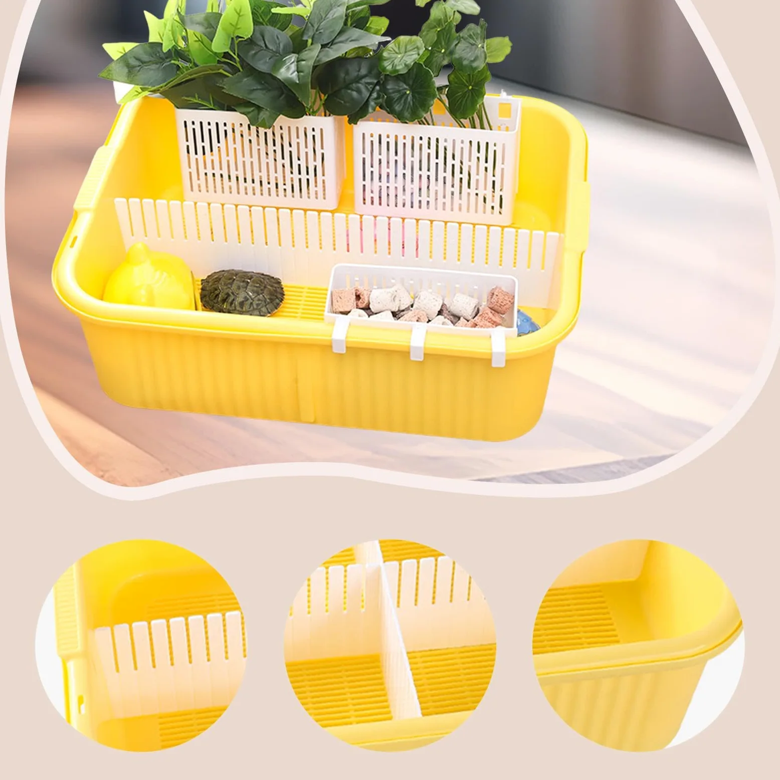 perfk Tanque para Tortugas, bañera para Tortugas, Suministros, comedero para Reptiles, Caja de cría para Ranas, Reptiles pequeños y cangrejos, Amarillo