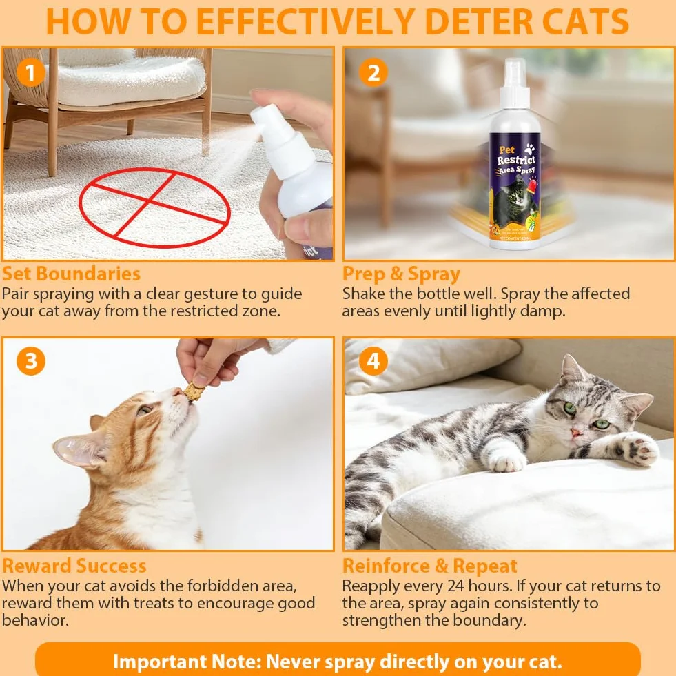 OSDUE Repelentes Orina Spray Gatos, 100ml Spray Antiarañazos Gatos, Evitar Pipi Cat, Eliminador de Olores, No Mancha, Frena los Malos Hábitos para Exterior e Interior Aroma Cítrico a Limón