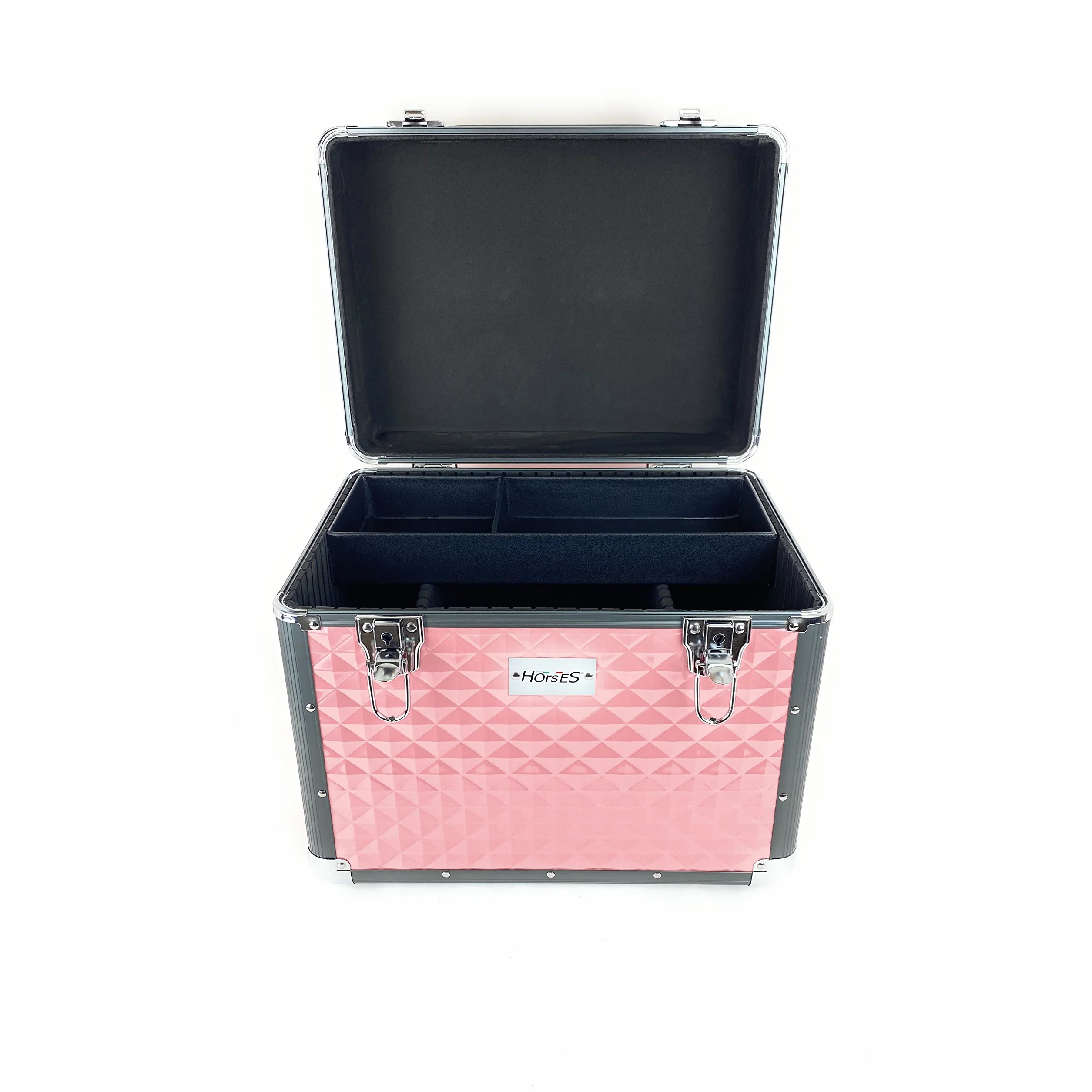 Horses, Baúl Shiny para el cuidado del caballo, caja porta accesorios para el aseo ecuestre, porta kit de cepillos, caja de aluminio 30 x 38 x 26 cm, rosa