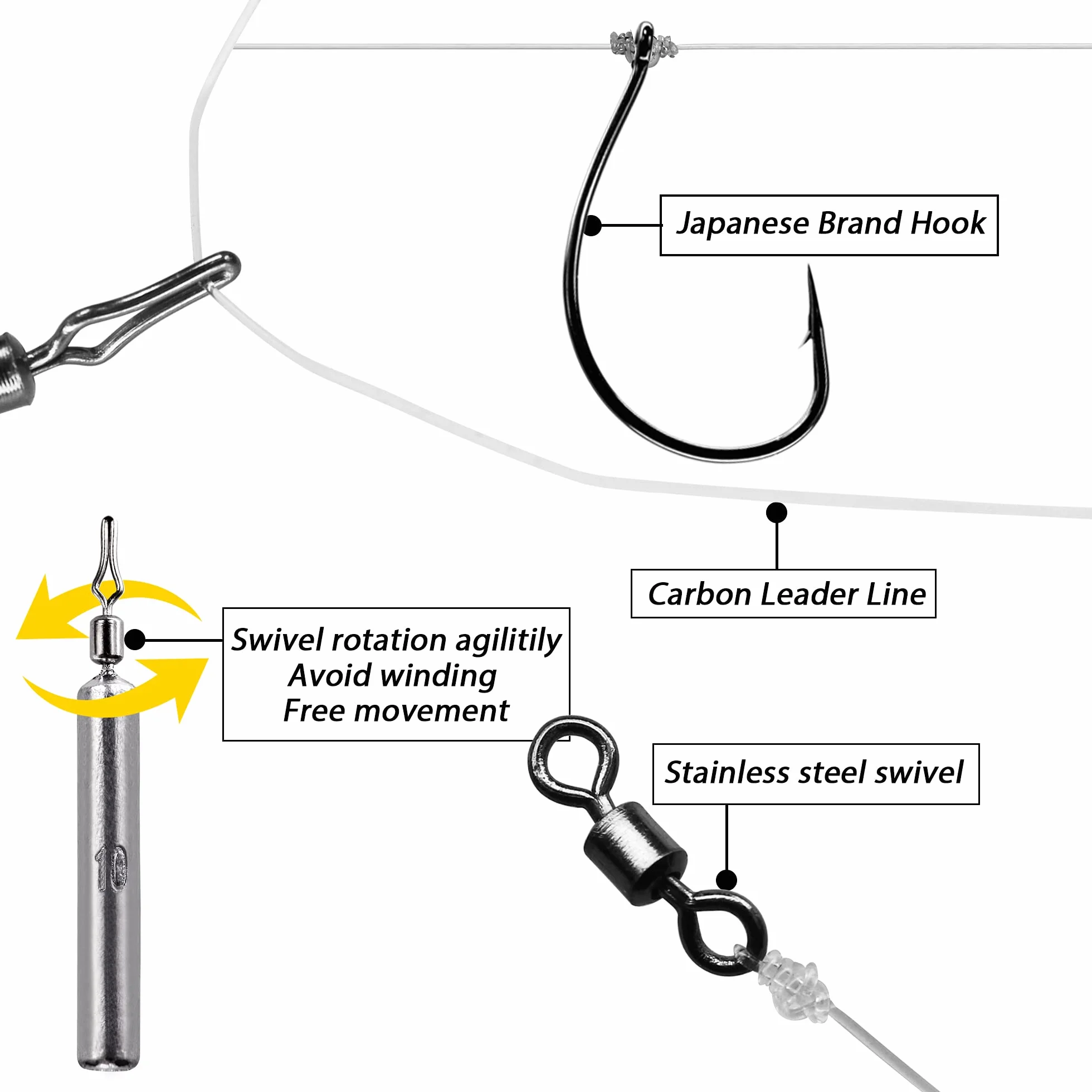 THKFISH Kit de Anzuelo de Pesca con Plomos y Líder para Trucha Lucio Dropshot Rig