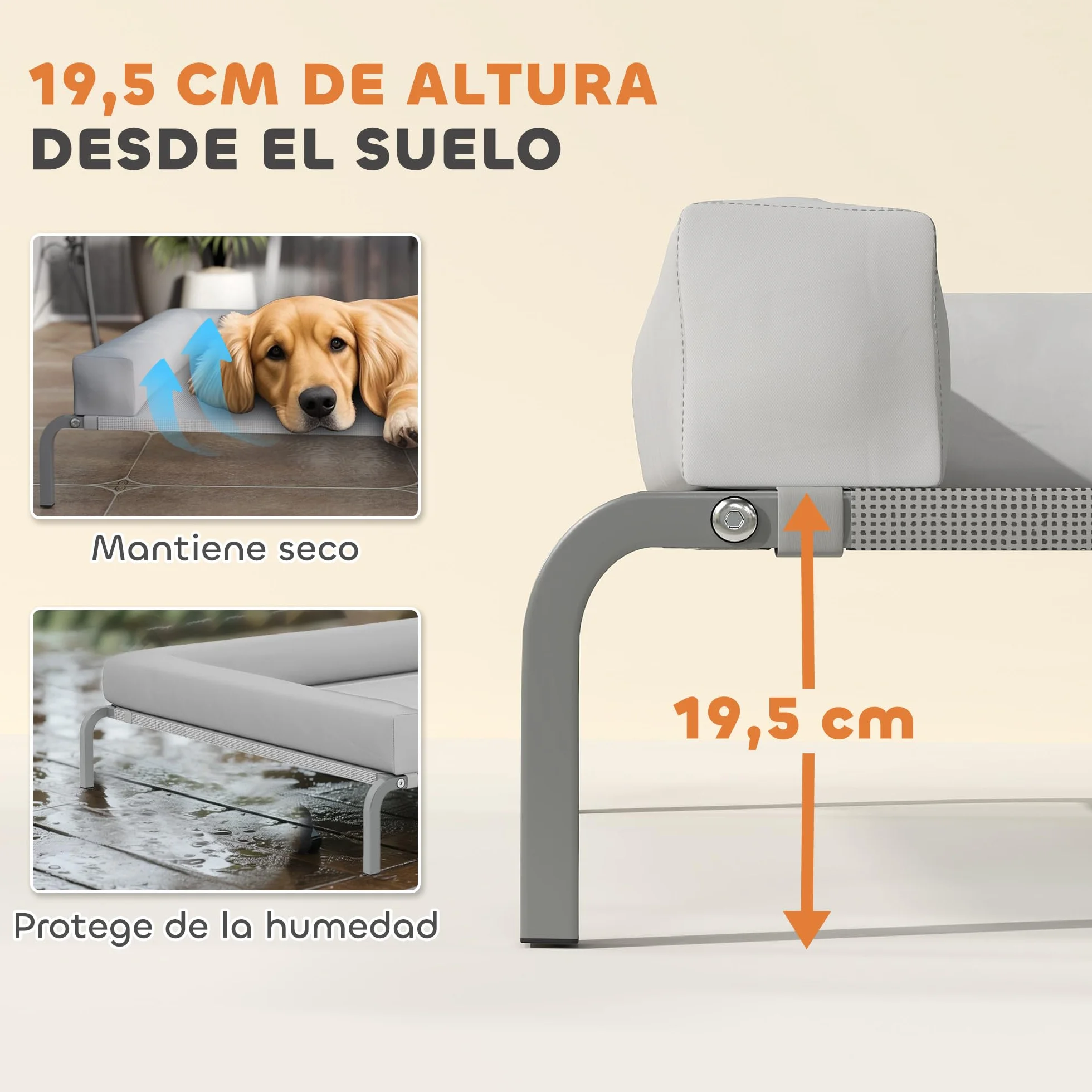 PawHut Cama Elevada para Perros Refrescante con Refuerzos Extraíbles Cama Elevada para Perros Grandes Portátil con Malla Transpirable Marco de Acero para Interior Exterior 130x90x30 cm Gris Claro