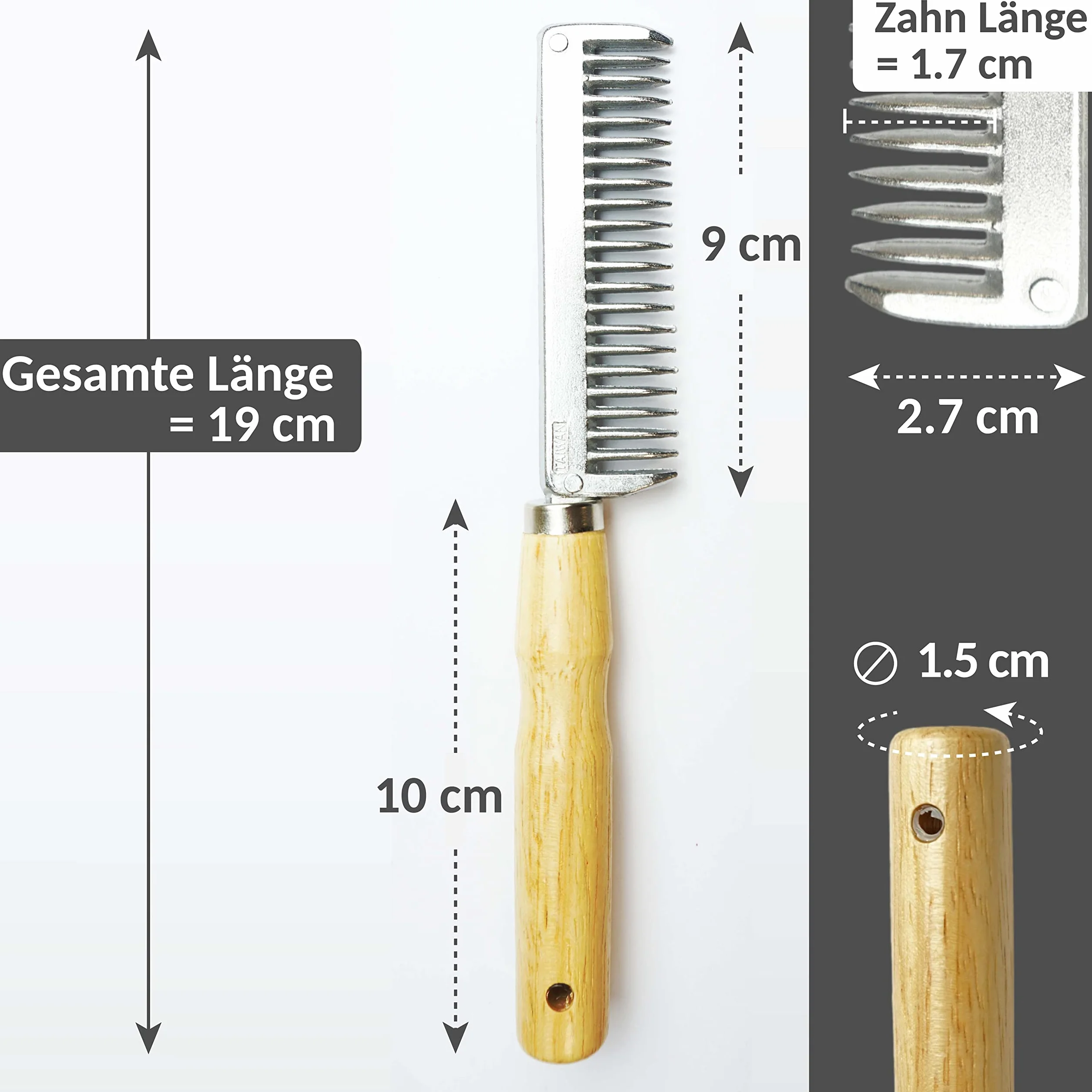 Peine para crines para caballo, burro de metal con mango de madera estable (2 x mango de madera)