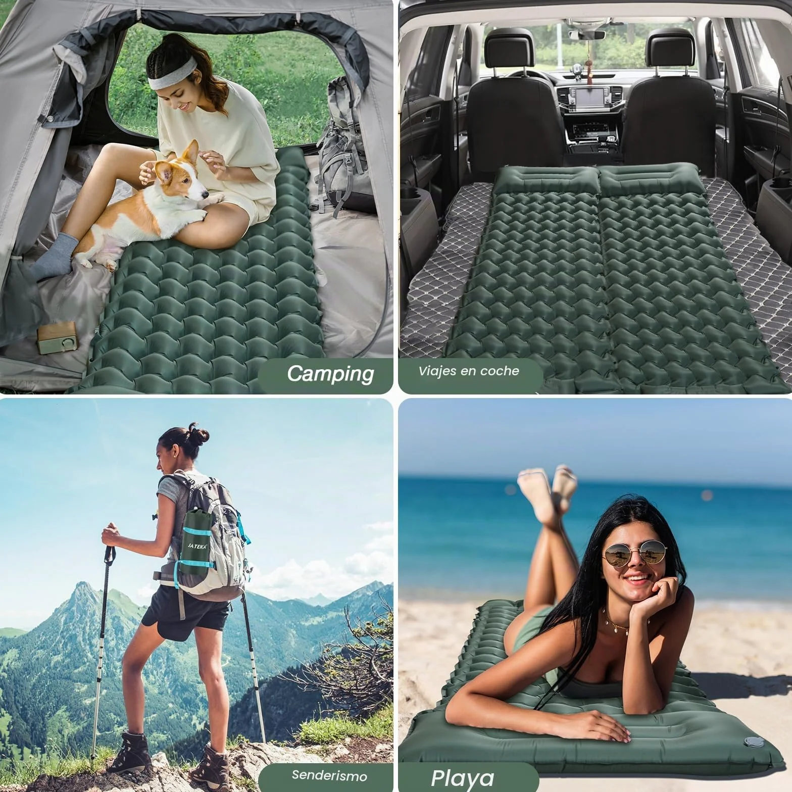 JATEKA Esterilla Camping Inflable Autoinflable Individual con Bomba de Pie y Almohada