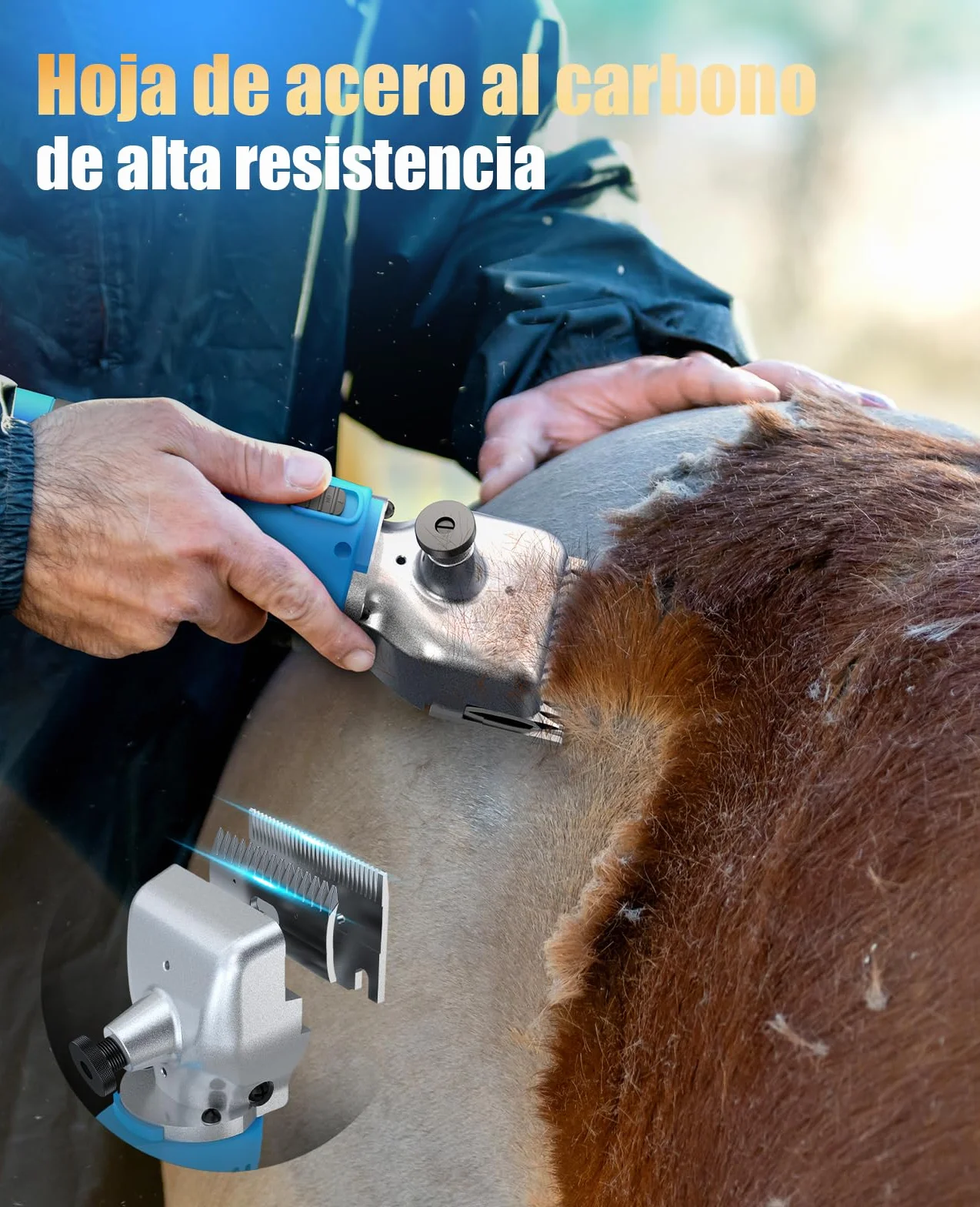 oneisall Maquina pelar Caballos de 2 Bateria, Profi Esquiladora Caballos para Pelo Grueso y Enmarañado, Maquina esquilar Caballos con motor potente de 2400 PRM/MIN, Apto para todo el cuerpo (Azul)