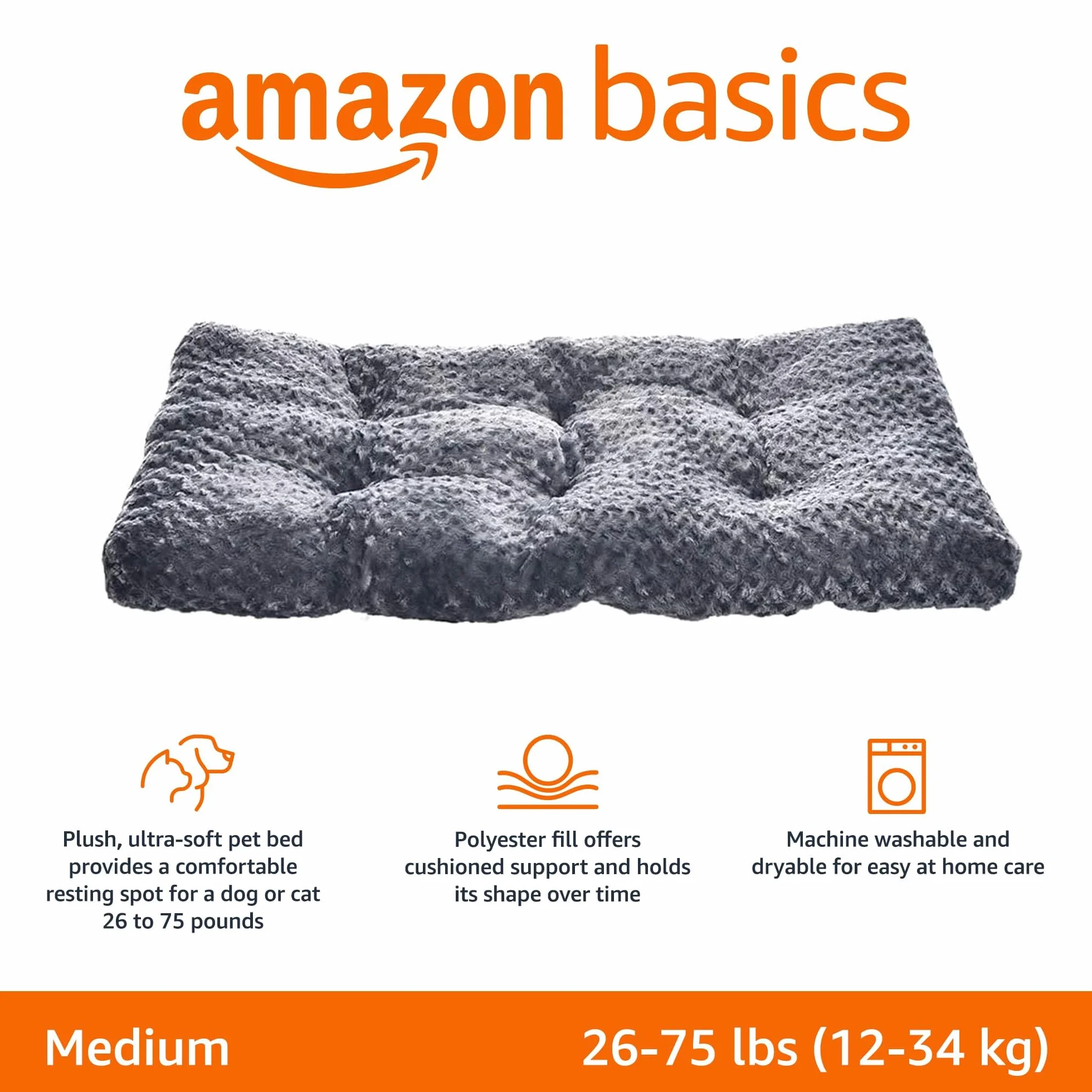 Amazon Basics Se puede lavar a máquina Cama para mascotas, para perros - Poliéster, 89 x 58 x 8 cm (L x W x H), gris en espiral