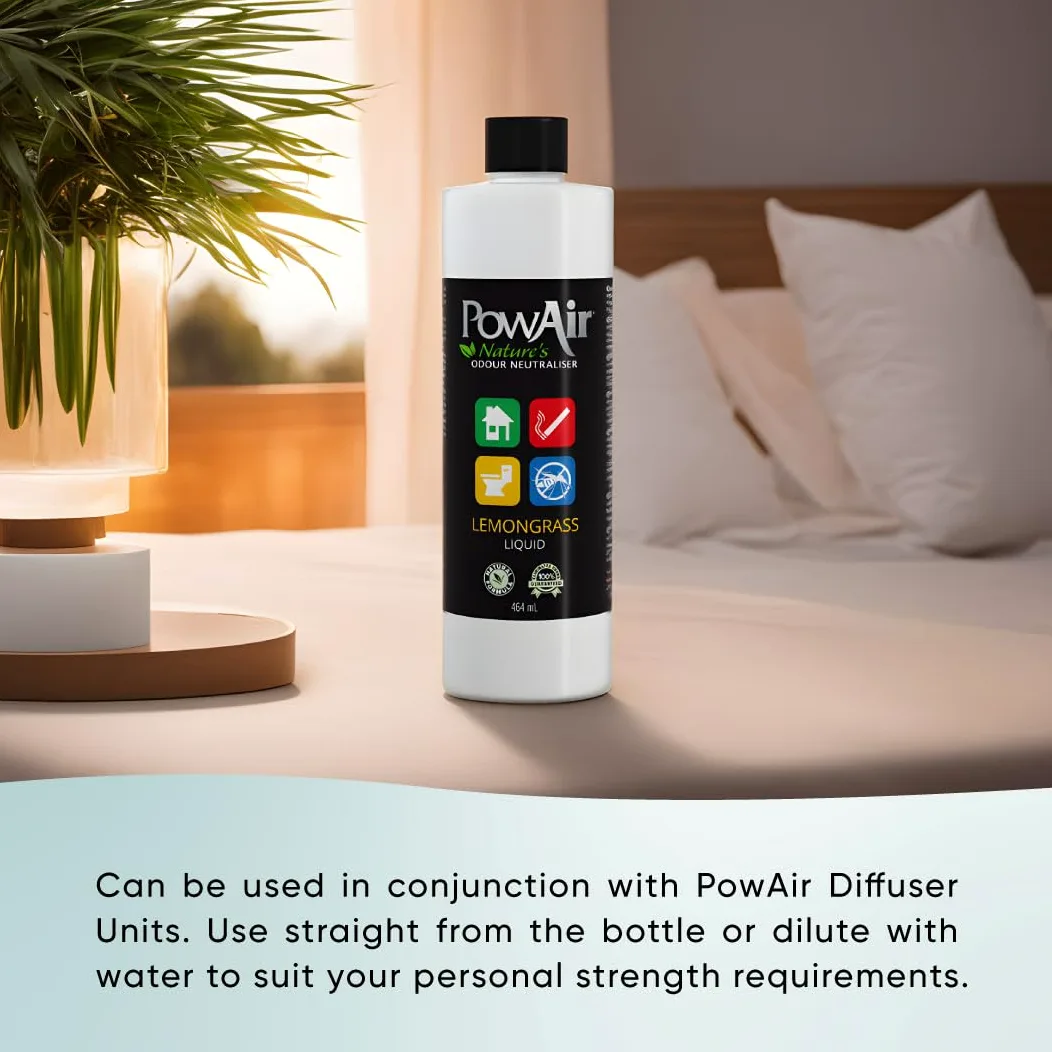 PowAir Neutralizador de olores líquido natural, fragancia de citronela, control de olores versátil para el hogar, coche, mascotas, ideal para soluciones de limpieza, pulverizadores, difusores (922 ml)