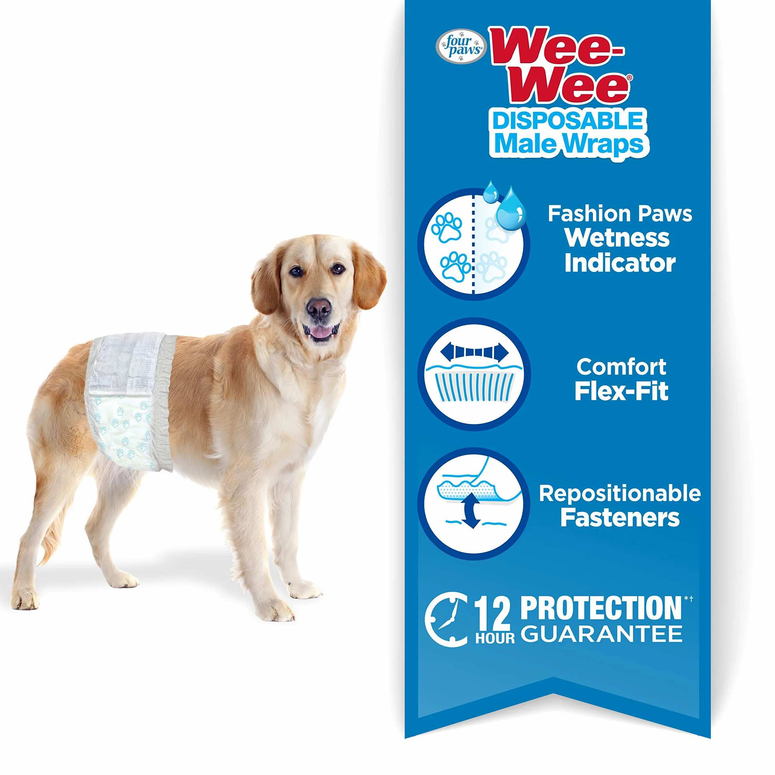 Four Paws Wee-Wee - Envolturas Desechables para Perros machos medianos/Grandes (12 Unidades)
