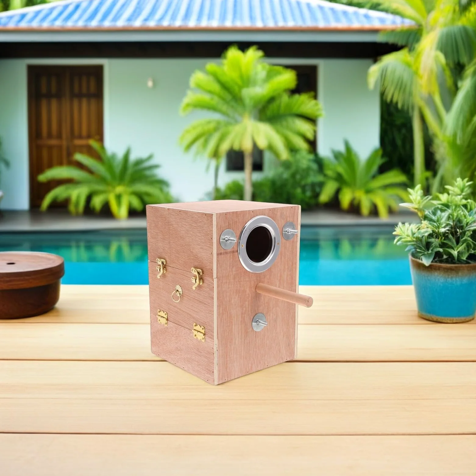 SHINEOFI Caja de Anidación para Periquitos de Madera con Soporte Colgante Exterior Nido Cálido y Seguro para Cría de Agapornis Ninfas Periquitos y Conures Diseño Que Ahorra Espacio para