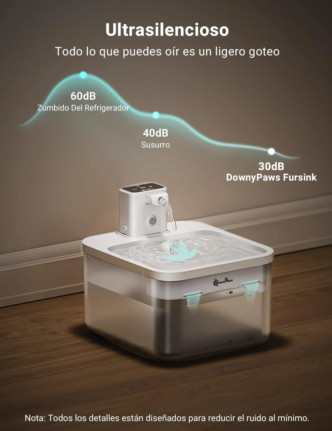DownyPaws Fuente para Gatos Sin Cable, 2.5L Bebedero Gato con Sensor de Movimiento, Fuente Agua Gato Inalámbrica, Batería Recargable 4000mAh, Bomba de Agua Silenciosa, Blanco