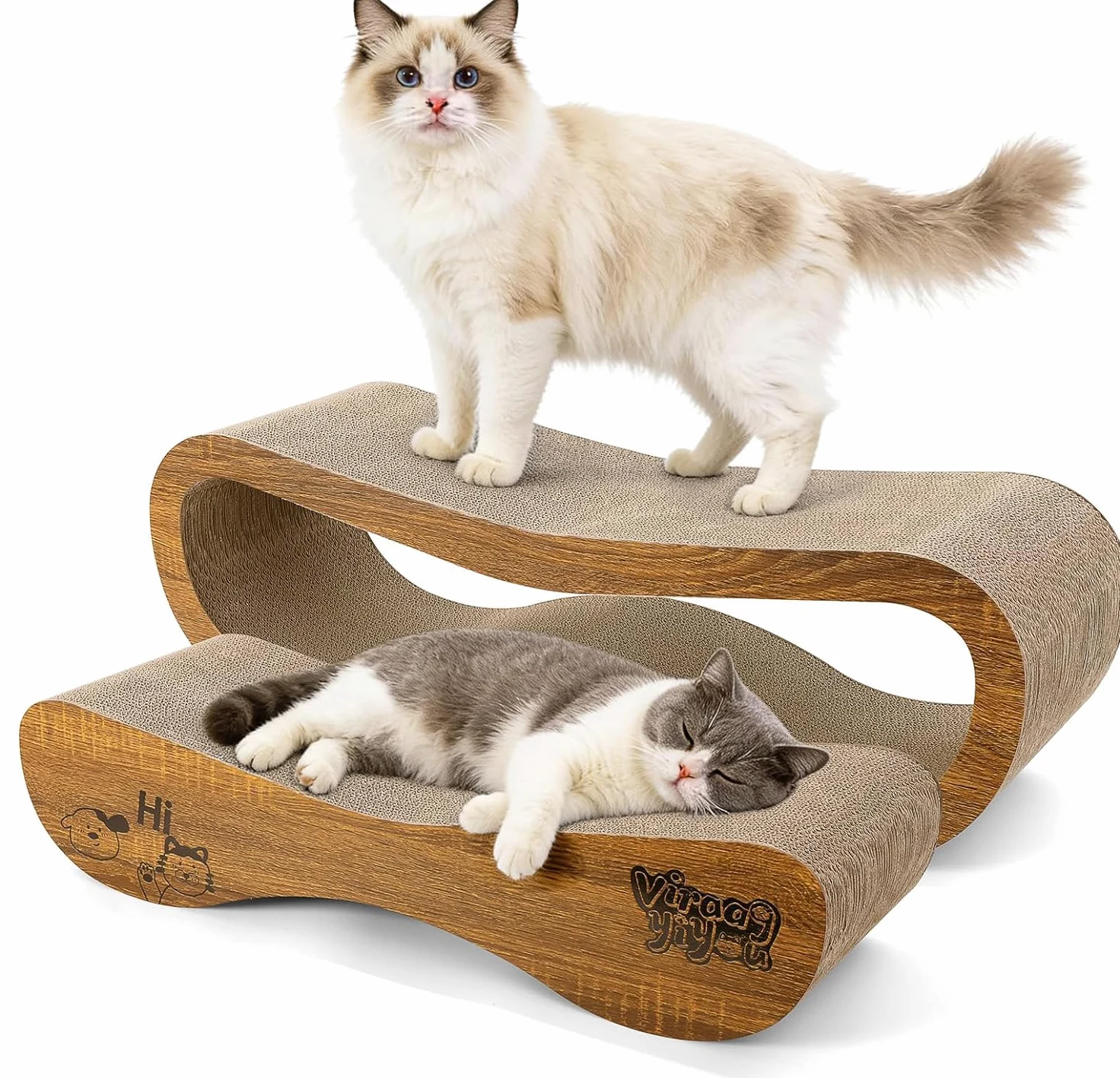 Rascador para Gatos 2 en 1, Tablero rascador Premium, Juego de rascadores, Poste rascador Resistente a arañazos (Grande (70 cm de Largo x 23 cm de Alto) y pequeño (62 cm de Largo x 15 cm de Alto)