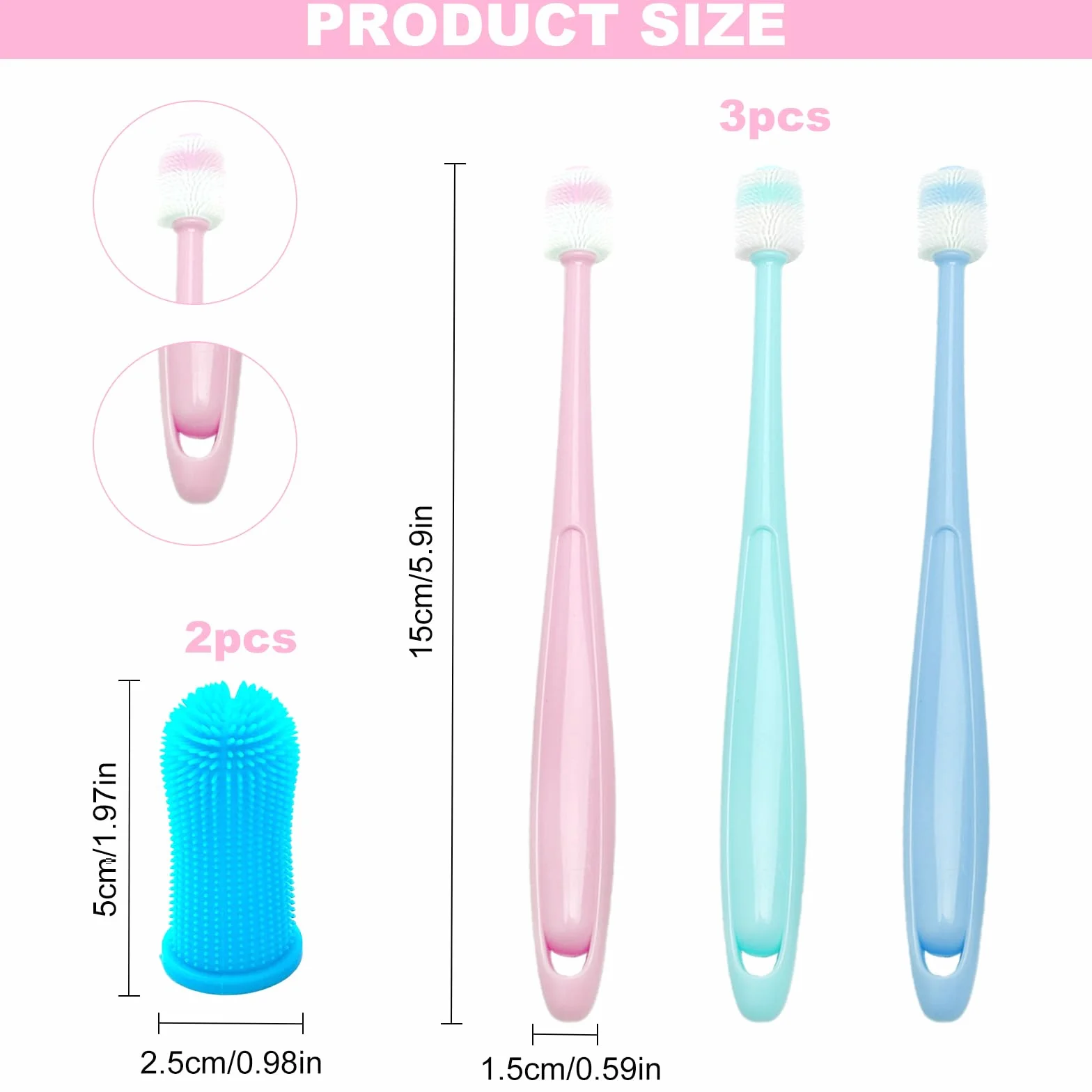 Juego de Cepillo de Dientes para Gatos – 3 Cepillos de Dientes + 2 Cepillos de 360 Grados, Silicona Suave, Reutilizable, para Perros y Gatos