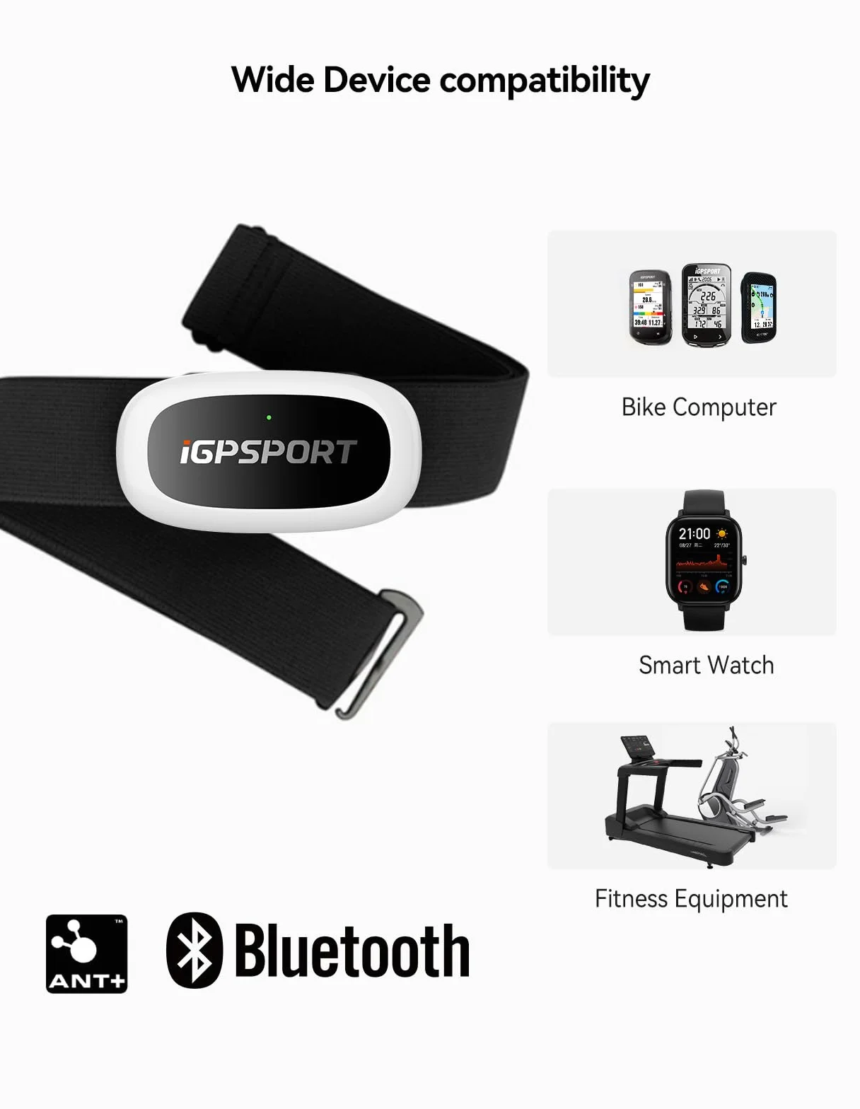 iGPSPORT HR50 Monitor de Frecuencia Cardíaca Bluetooth Ant+, IPX7, Batería 1 Año