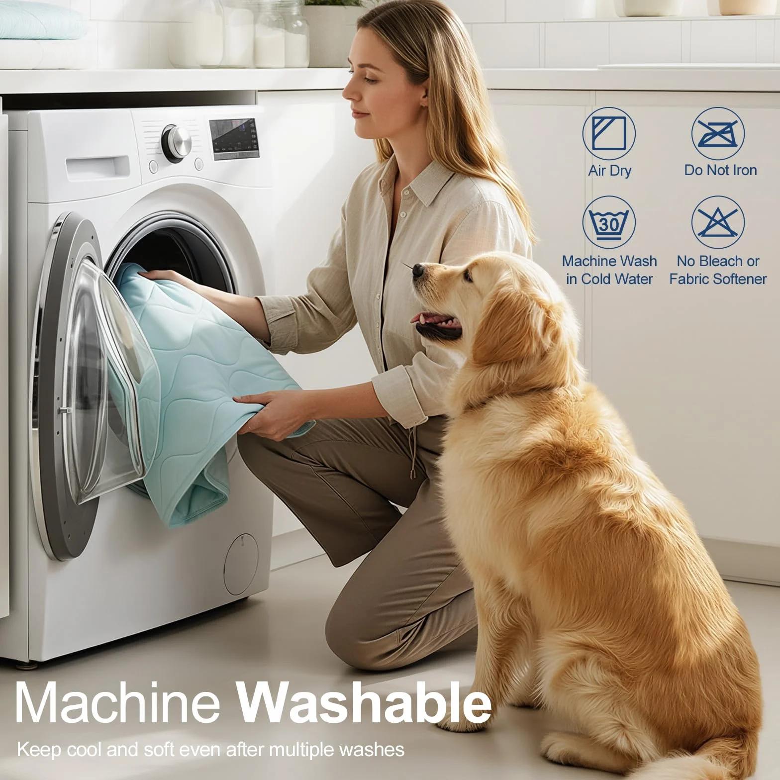 Manta Refrescante para Perros Q-MAX > 0,4, Manta Ligero Lavable para Mascotas, Multitamaño Autorrefrigerante para Gatos, Cama de Verano para Personas Calurosas, 94 × 120 cm, XL, Azul
