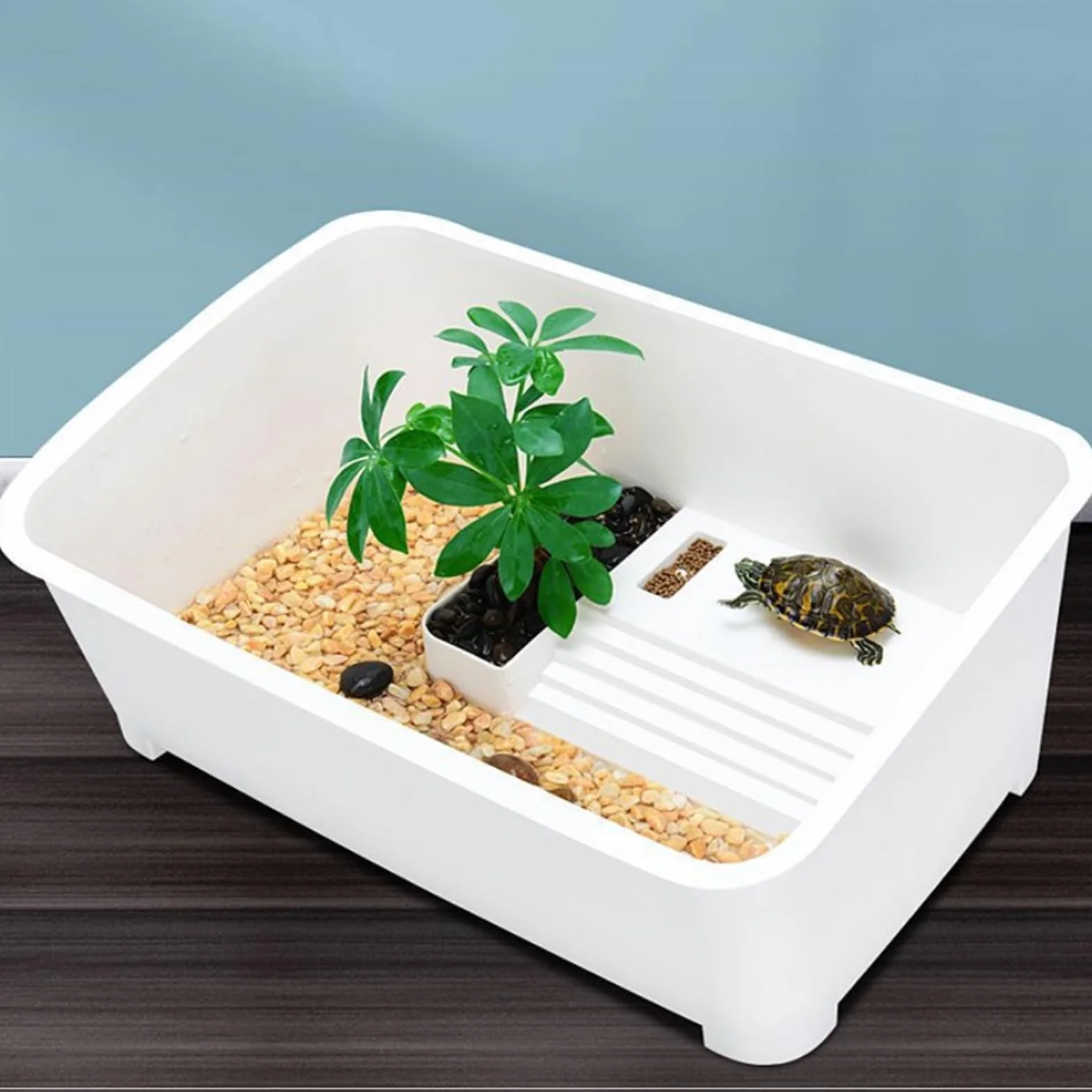 la Caja de alimentación de Reptiles, Tanque De Alimentación for Acuario con Plataforma Secado Al Sol Blanco 2 Tamaños