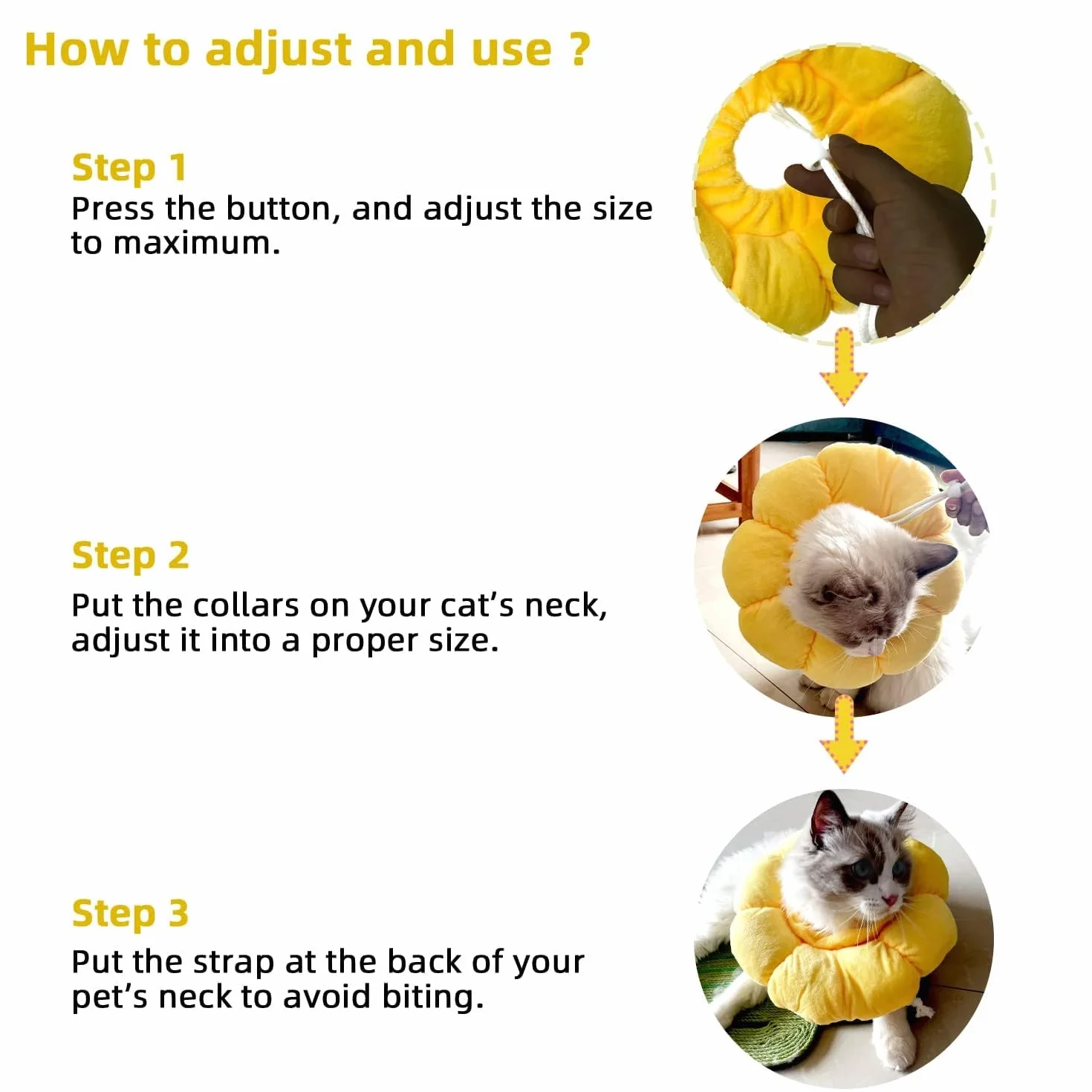 Collarín Gato Ajustable para Pequeños Animales después de Cirugía, Suave Girasol Restauración