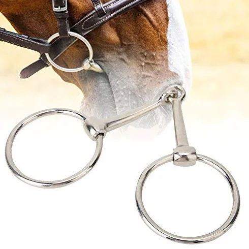 Hffheer Caballo Snaffle bit Acero Inoxidable Caballo Boca Ovalada Anillo de Caballo Flojo Boca articulada Hueca bit Accesorios ecuestres
