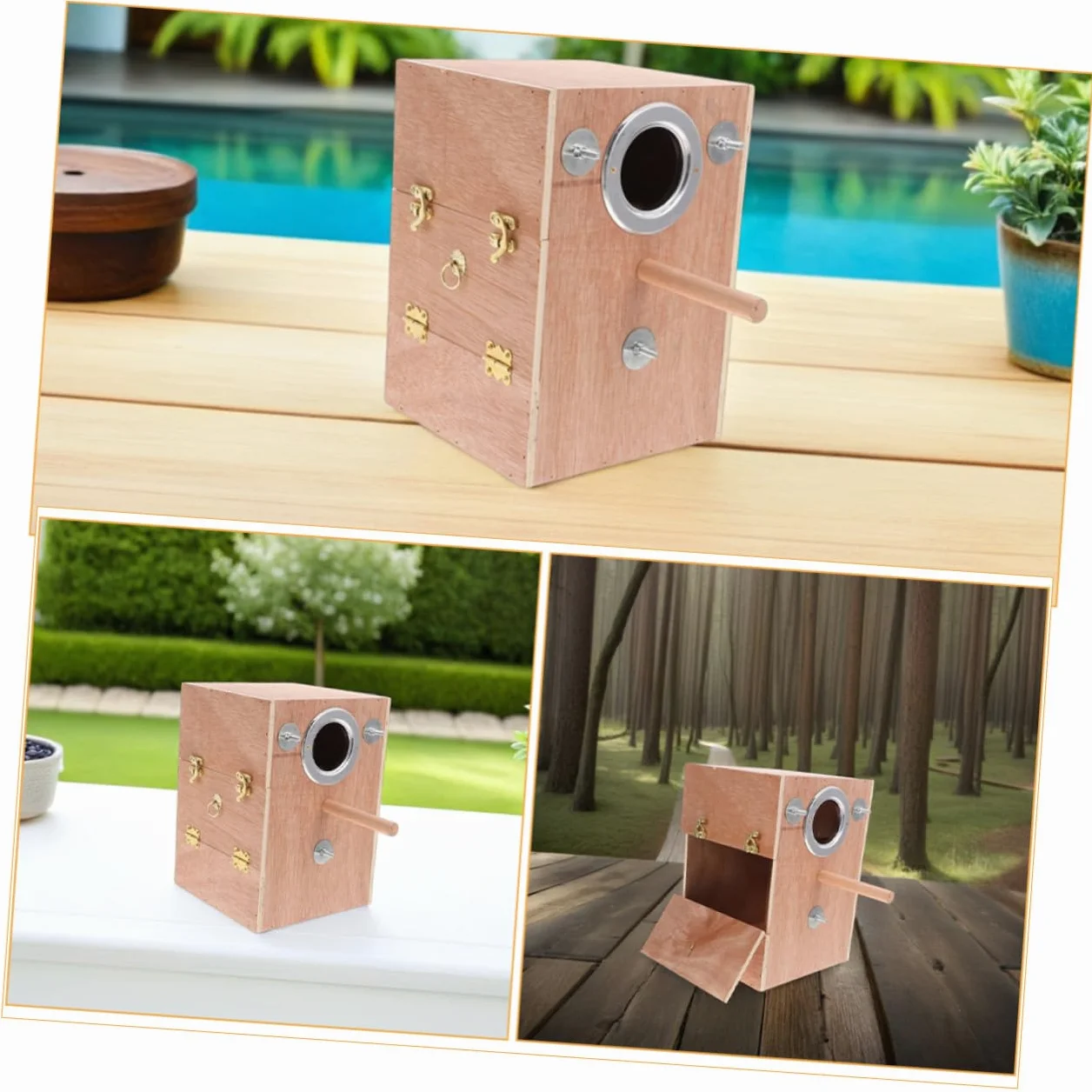 NOLITOY Caja Nido de Madera para Periquitos con Soporte Perchero Colgante Exterior Refugio de Cría Seguro y para Agapornis y Cacatúas Diseño Ahorrador de para Jaulas