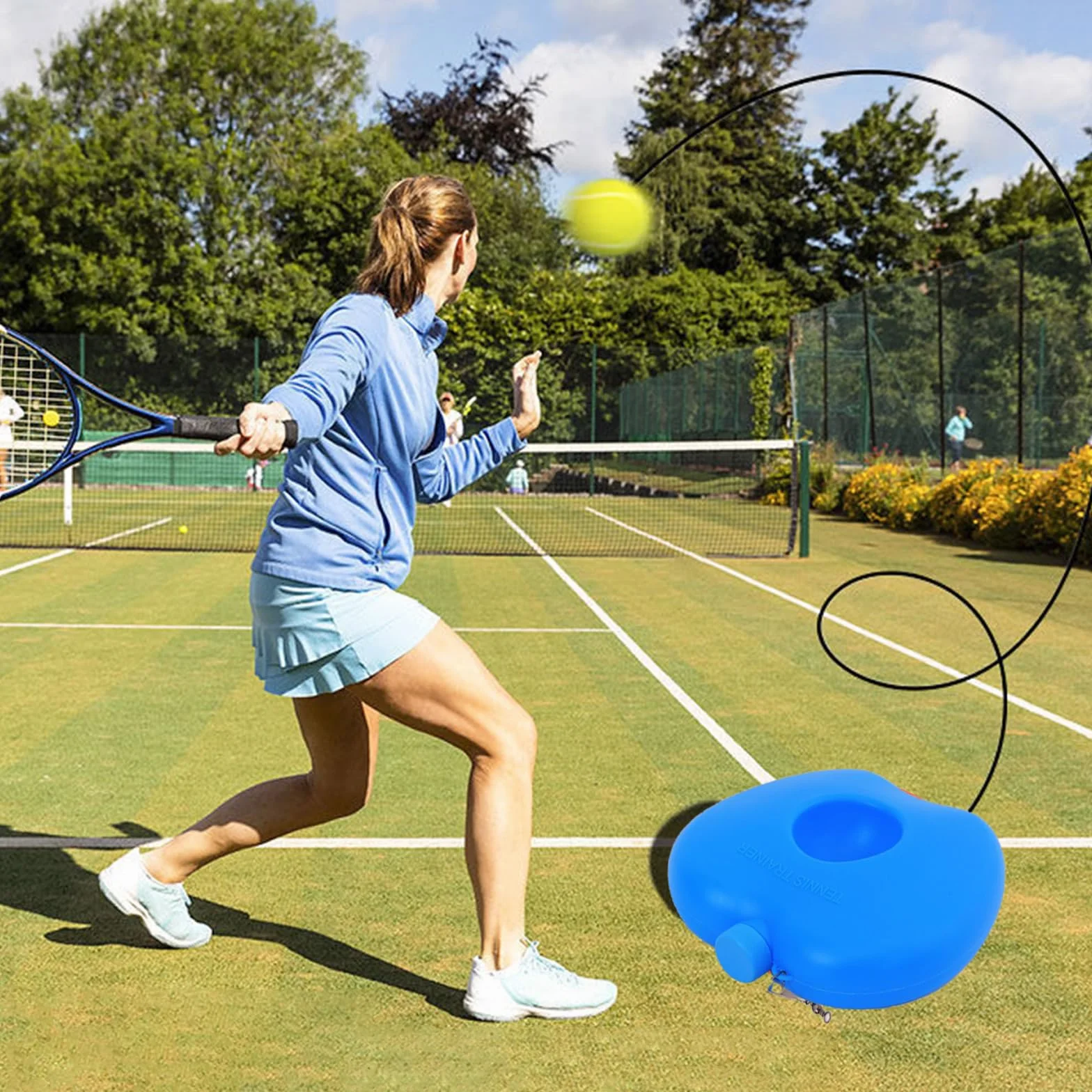 Funmo Juego de entrenador de tenis, tabla de base con 2 pelotas de rebote
