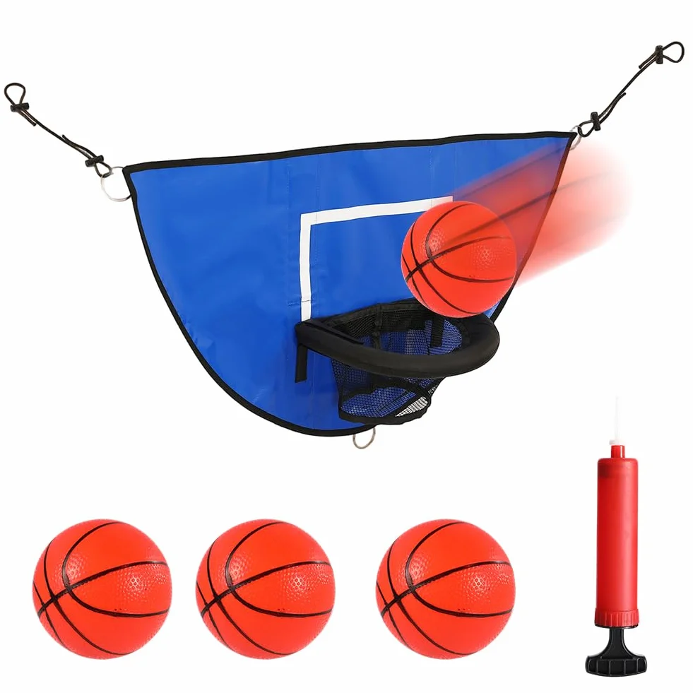 Trampolín Canasta de Baloncesto Mini Accesorio Universal con Borde de Arranque 3 Pelotas para Niños y Adultos