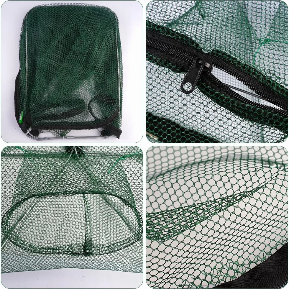 Trampa de Pescado 58×22cm Nailon Red Plegable Portátil 6 Agujeros para Anguilas Cangrejos Camarones