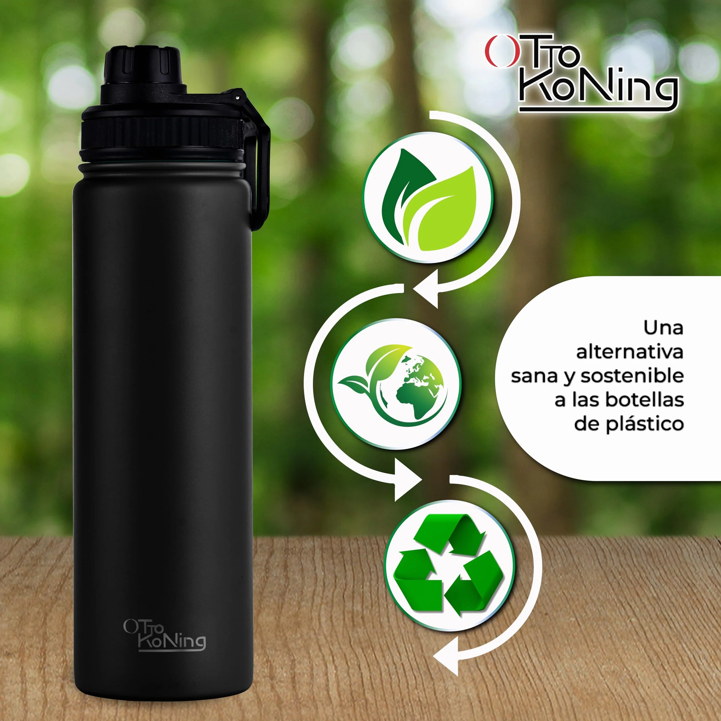 Otto Koning Botella Agua Acero Inoxidable 750ml Termo Café Doble Pared Aislada al Vacio Antigoteo BPA Free