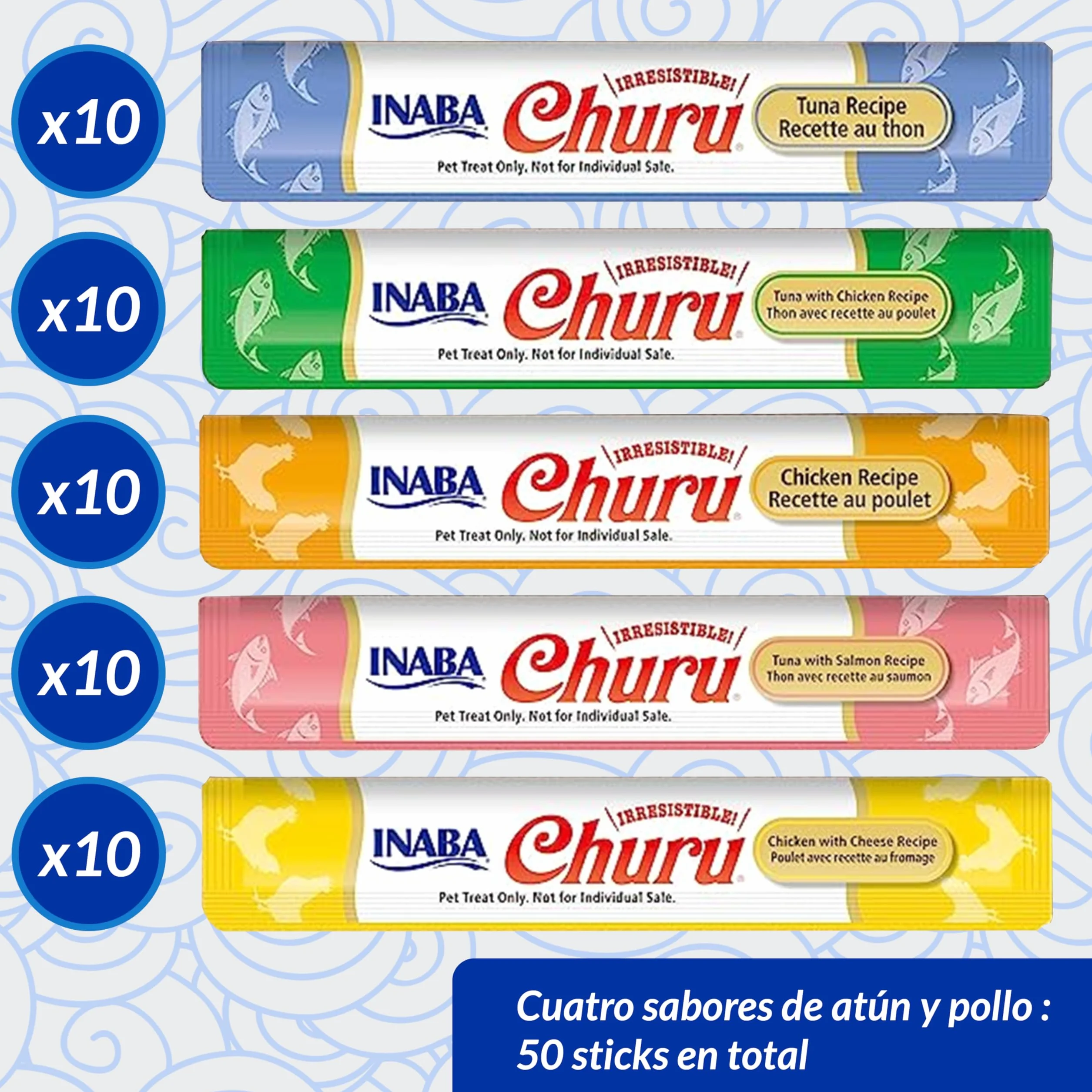 INABA Churu Gatos - Receta de Atún con Pollo - Snacks Saludables - Deliciosos Premios con Textura Suave y Cremosa - Natural, Sin Cereales, Sin Conservantes, Sin Colorantes - 700g (50x14g)