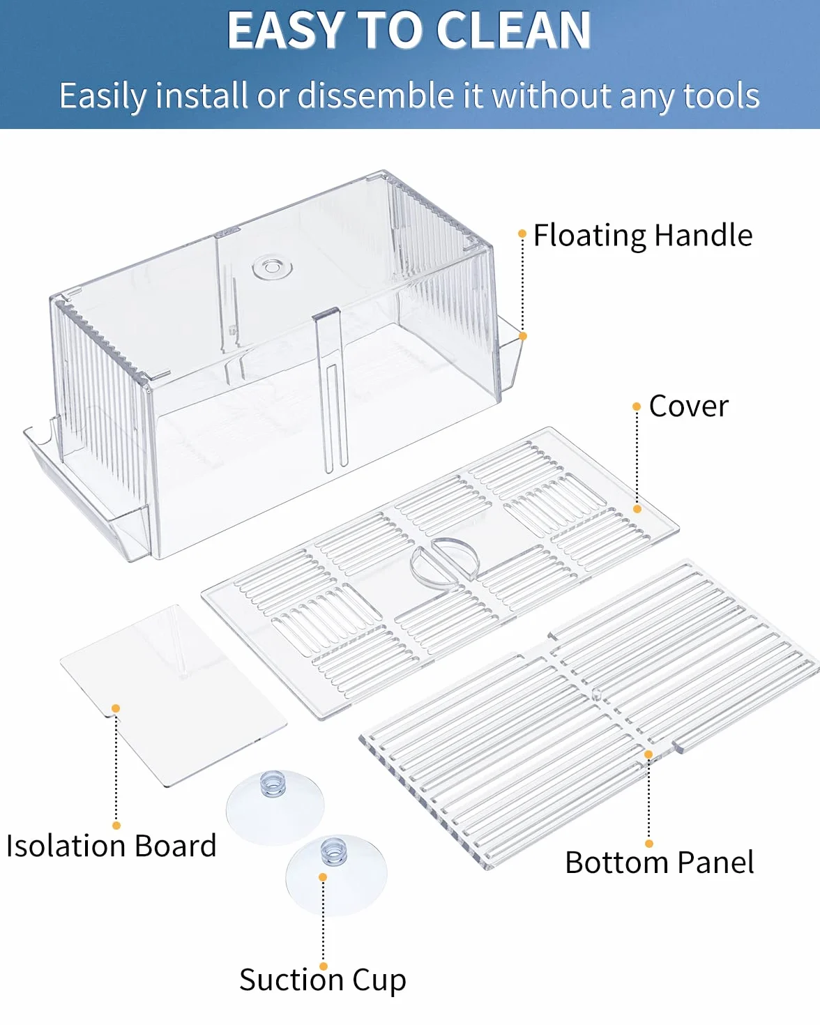 Pawfly Caja de Cría para Peces de Acuario Acrílico Incubadora Tanque con Ventosas Caja de Aislamiento Grande para Peces Bebé Camarón Betta Guppy y Platy