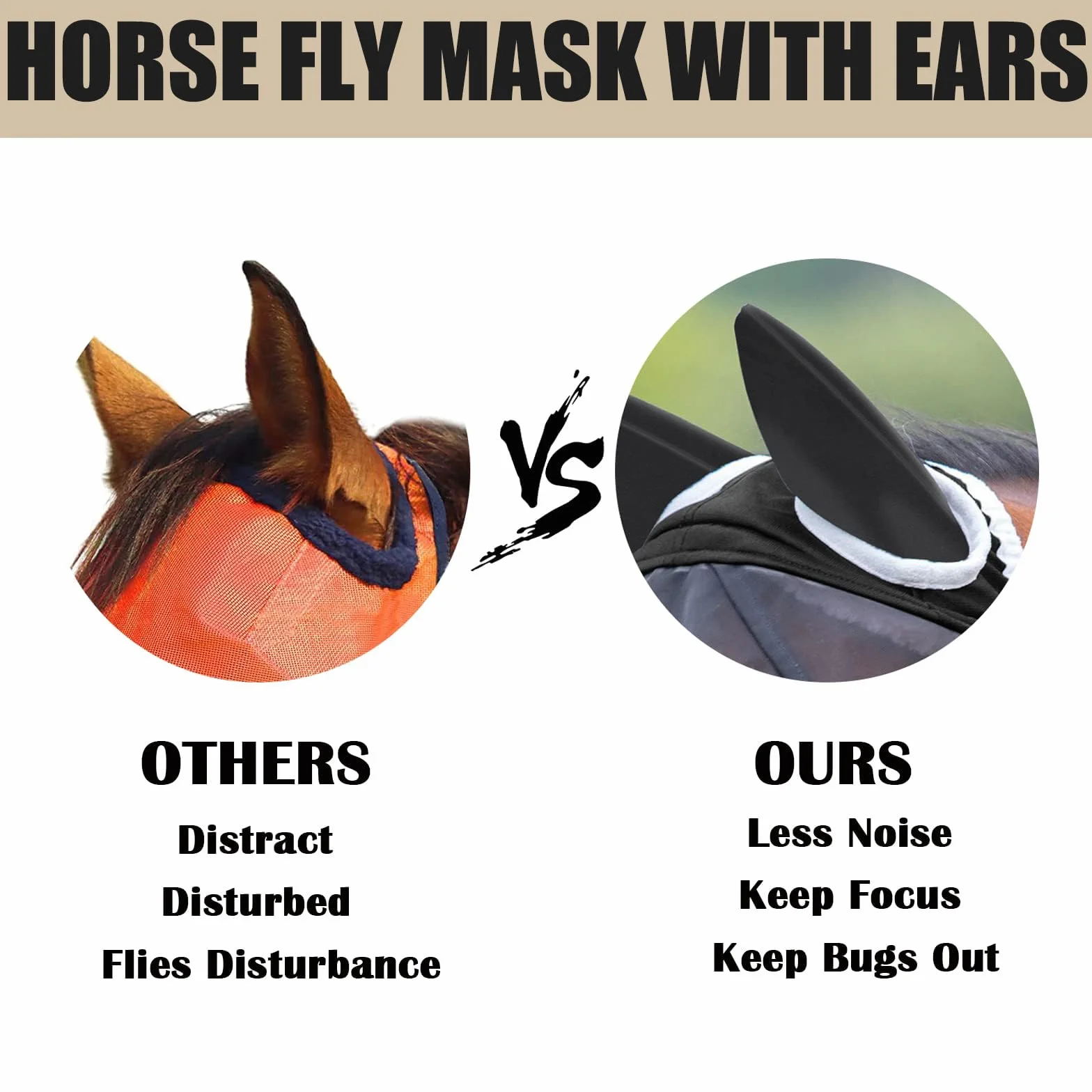 Máscara Anti Moscas para Caballo，Elasticidad Máscara Anti-Moscas Protección con Orejas，Excelente Comodidad con Protección UV，Adecuado para Caballos Afectados por Mosquitos
