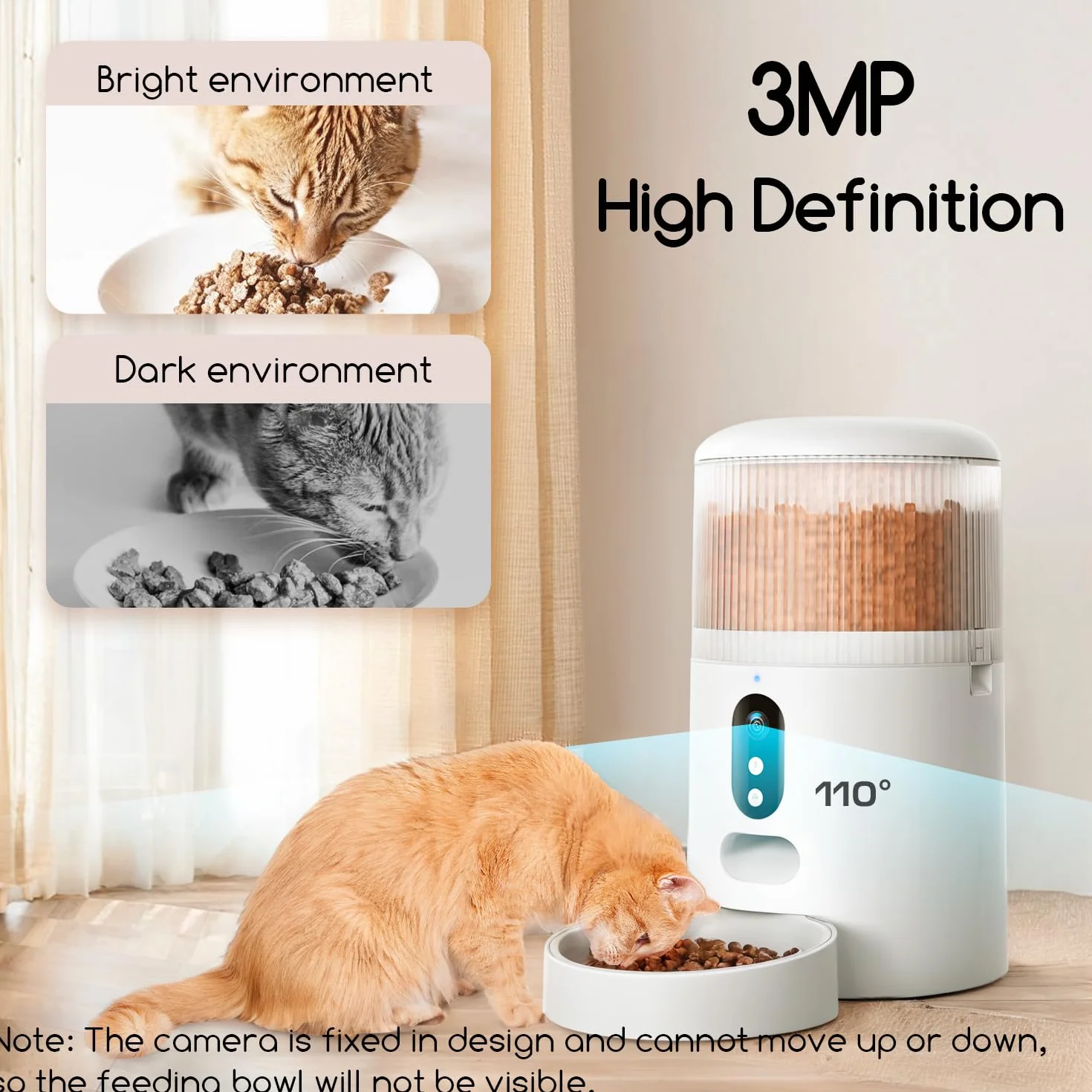 Faroro Comedero Gato Automatico WiFi, 3MP HD Cámara con Visión Nocturna, 4L Alimentador para Perros/Gatos con Audio Bidireccional, App Control, Detección de Movimiento y Fuente de Alimentación Dual