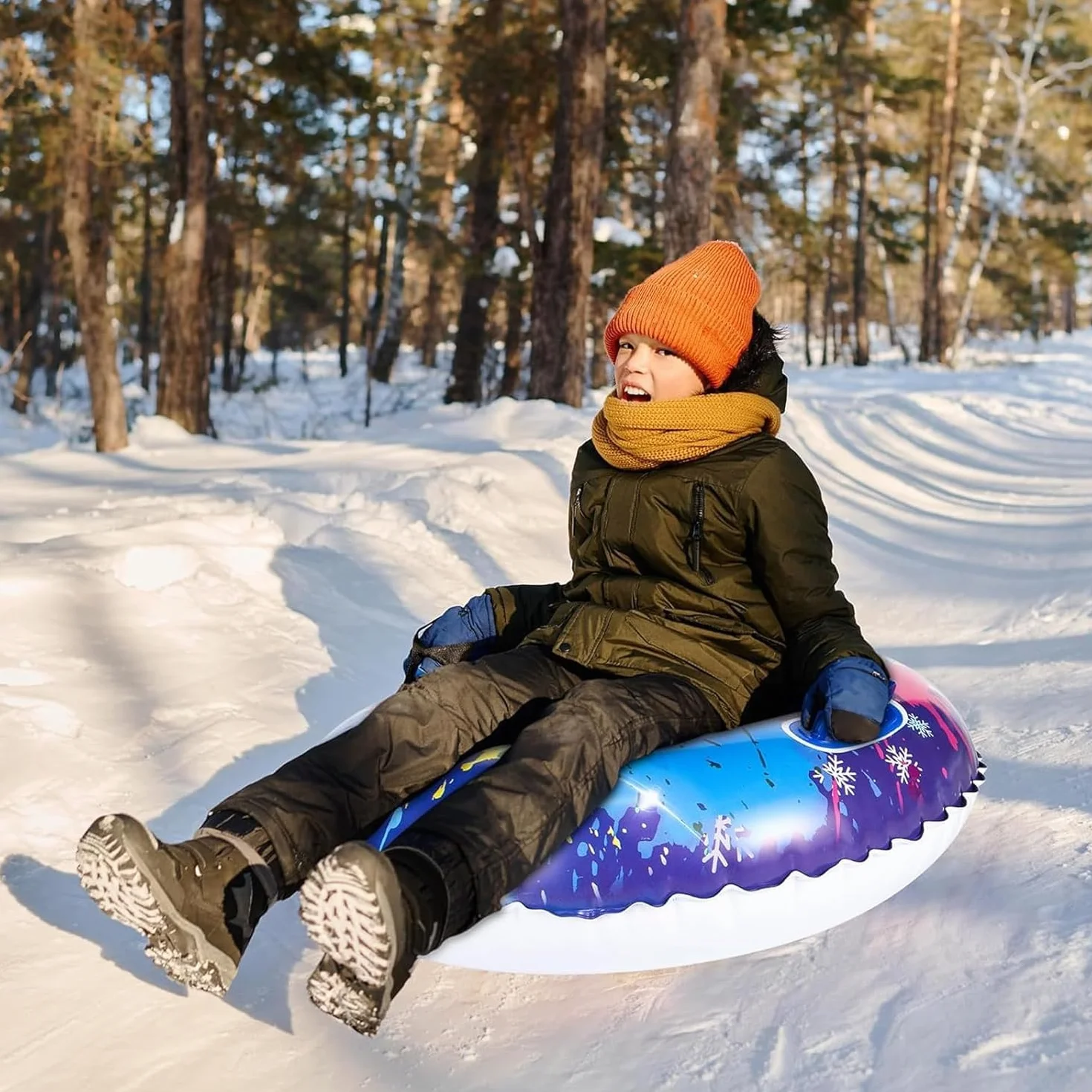 Tubo de Nieve Inflable Resistente 90 cm PVC Reforzado Prueba de Heladas Asas Integradas Trineo Invierno Aire Libre
