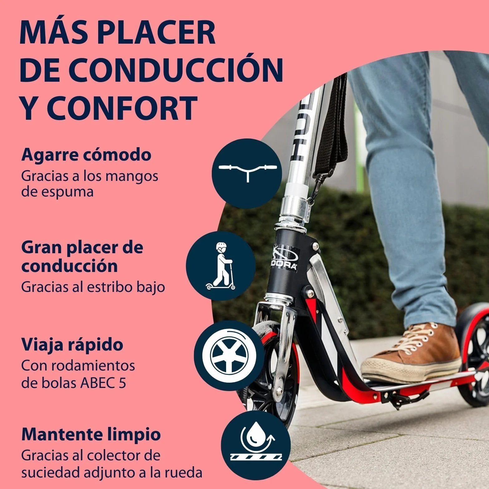 HUDORA BigWheel Scooter 205 Scooter Robusto de Aluminio Regulable en Altura y Plegable para Niños y Adultos hasta 100 kg