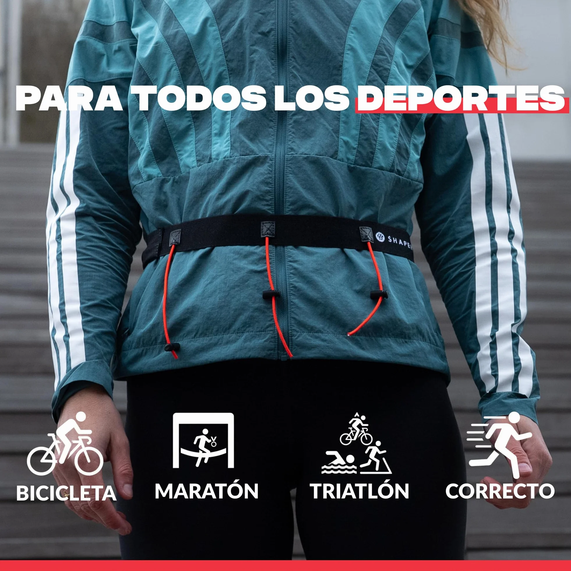 Shapeheart Cinturon Portador Dorsal Running 3 Cordones Ajustables 6 Portadores Geles Gancho Llaves Integrado