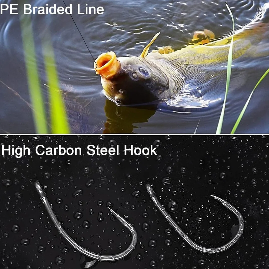 Set de 18 anzuelos para Pesca de Carpas, Aparejos de Pelo, Aparejos boilie con Tapones boilie