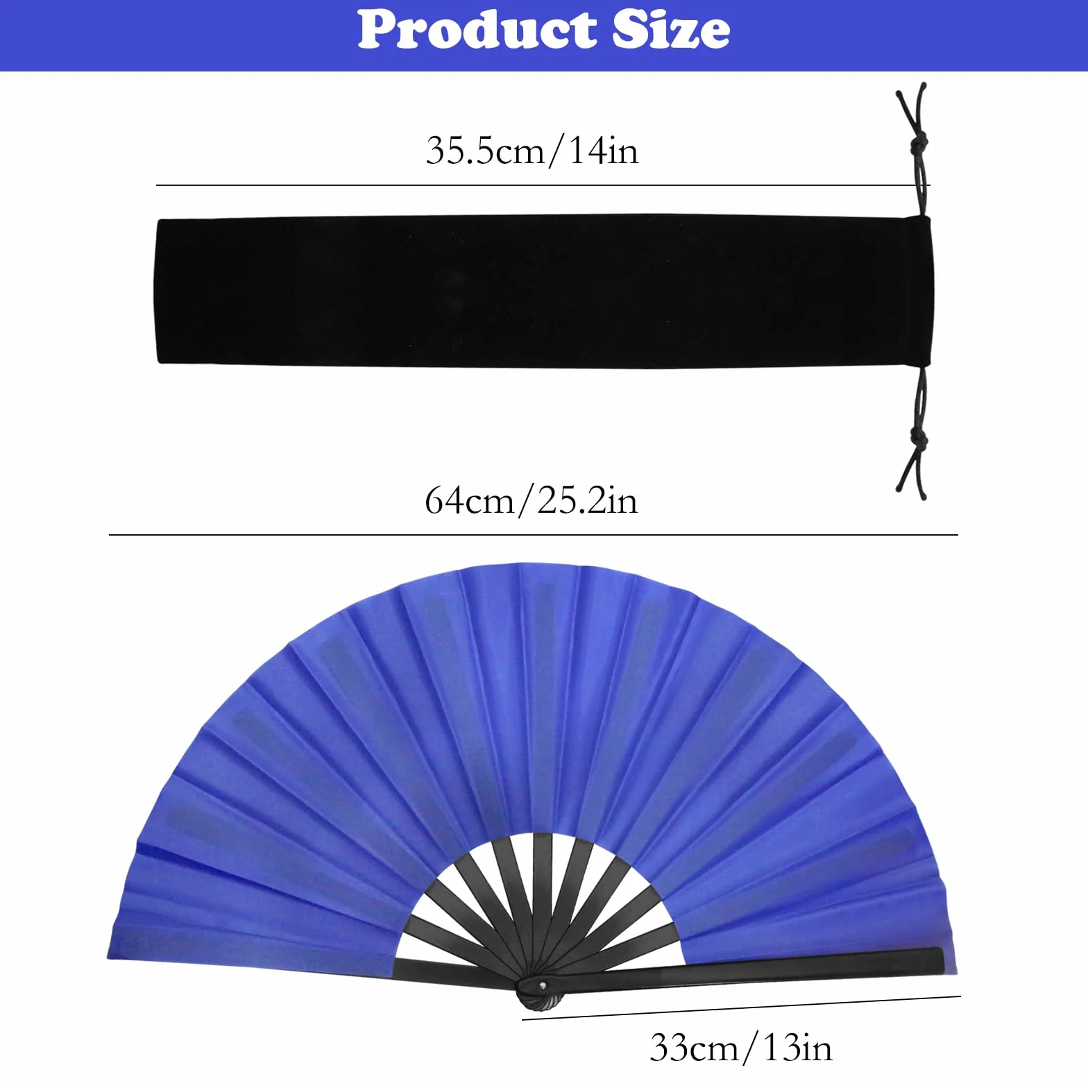 Abanico de mano plegable HINGTAI para baile, claqué, estilo clásico, tela china, varillas de bambú, azul