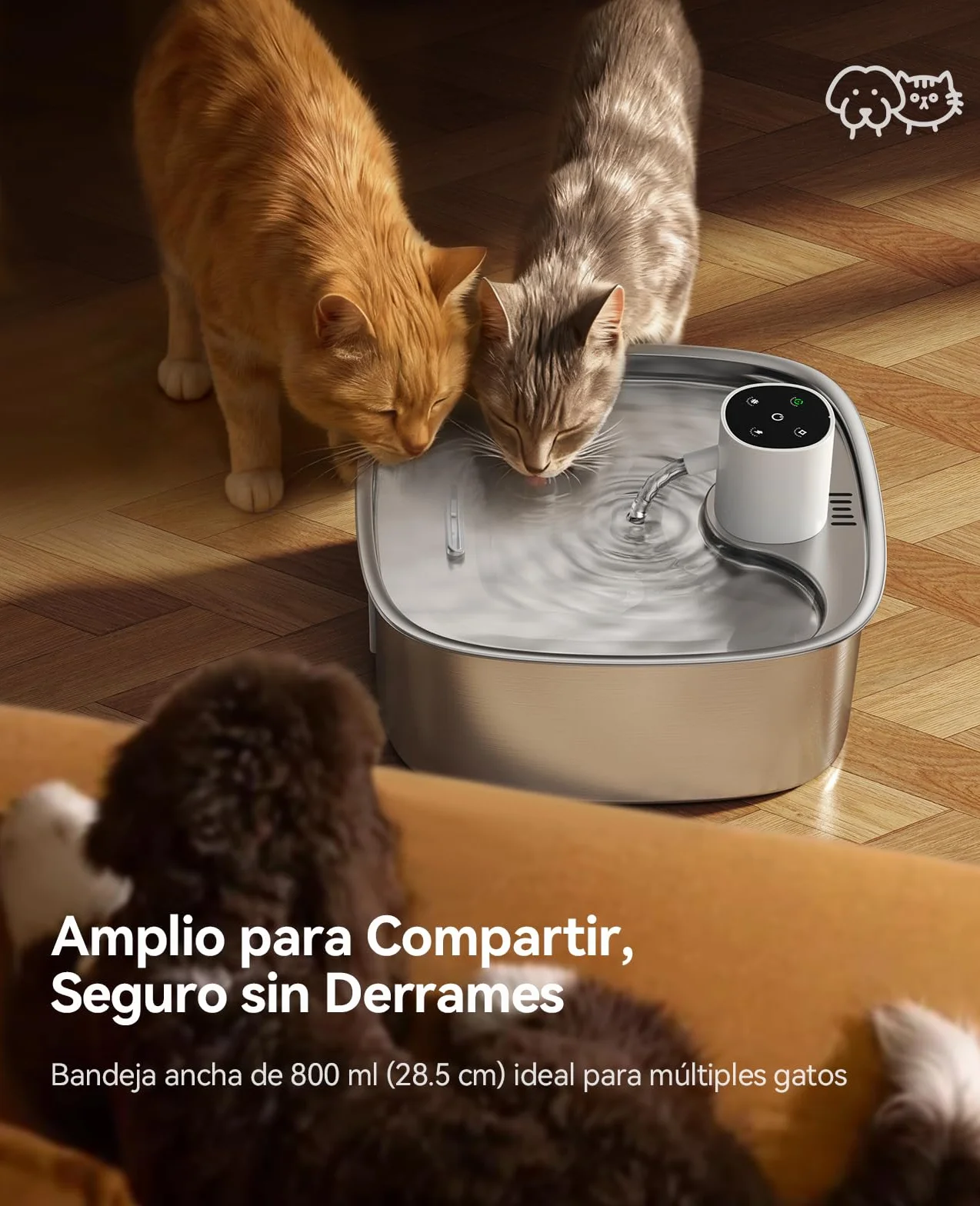 FEELNEEDY 8L Fuente para Gatos sin Cable, Bebedero Gatos Perros de Acero Inoxidable con 3 Filtros, 5000mAh Batería Recargable, Apta para Lavavajillas, Sensor de Radar Mejorado
