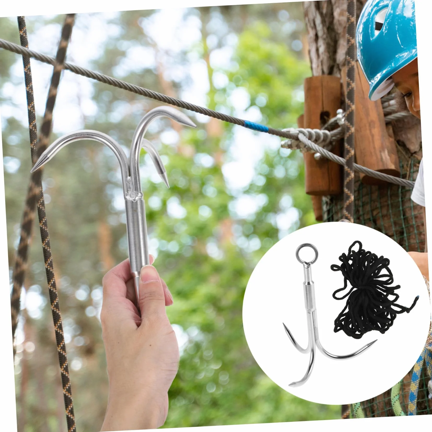 BESPORTBLE Gancho de Escalada de Acero Inoxidable de Tres Garras con Cuerda para Pesca y Actividades al Aire Libre