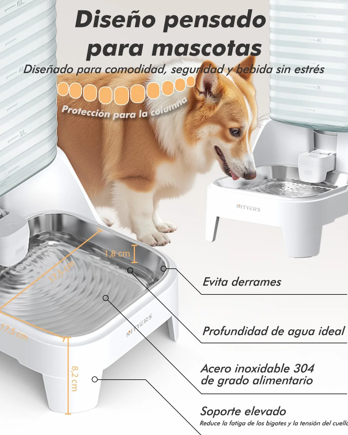 8L Bebedero Gatos por Gravedad con Grifo Patentado, Comedero Gato automático con Filtro y Base Ajustable, Boca Ancha para fácil Limpieza, Materiales Aptos para Alimentos