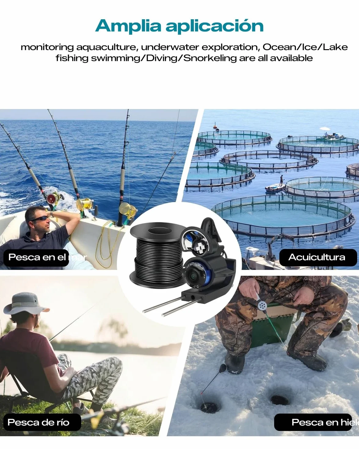 FourQ Cámara de Pesca Subacuática 4.3" HD 220° Gran Angular Visión Nocturna IR Cable 30m Impermeable Batería 5000mAh