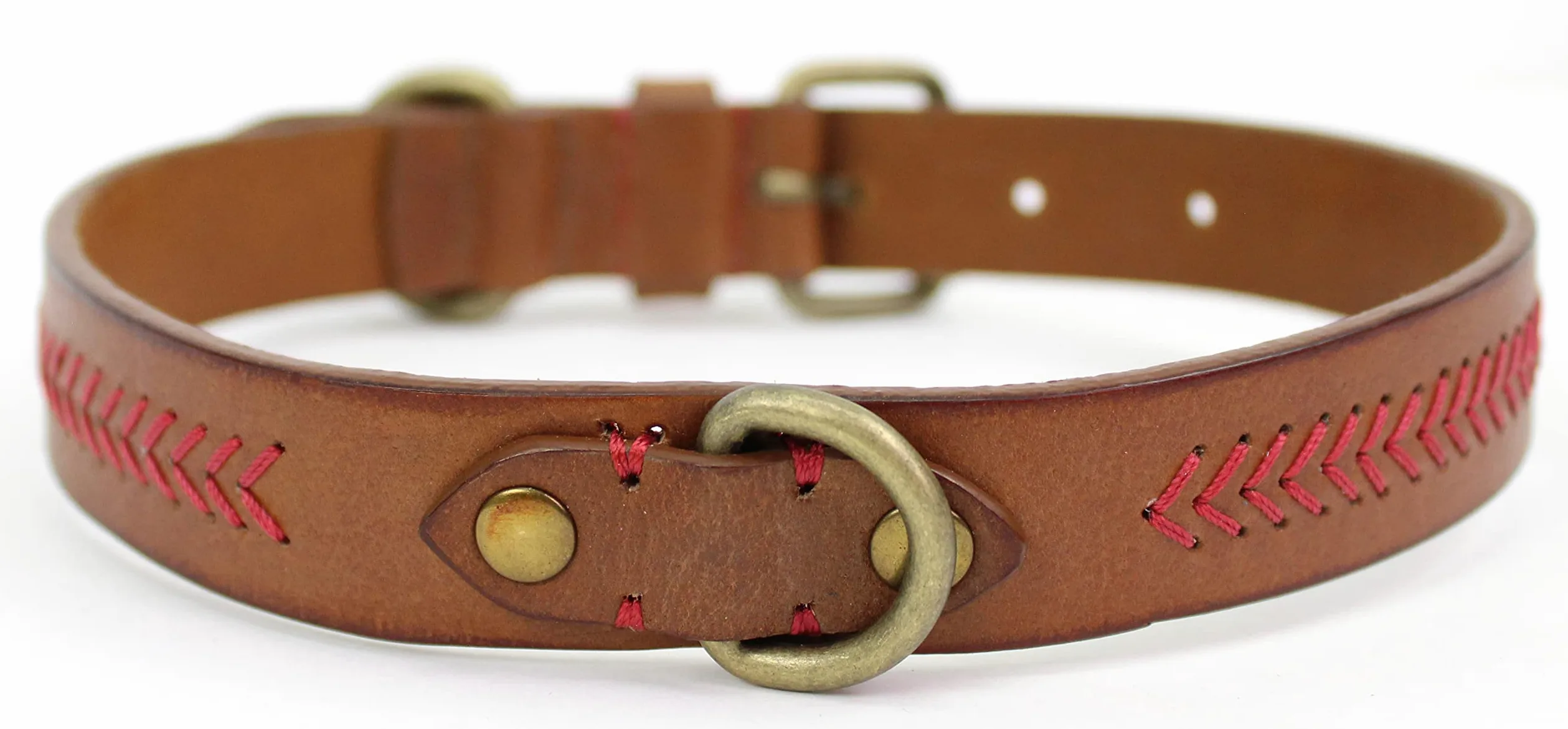 Rawlings | Collar para perro de cuero con puntada de béisbol | Mediano - 20.3 pulgadas | Bronceado