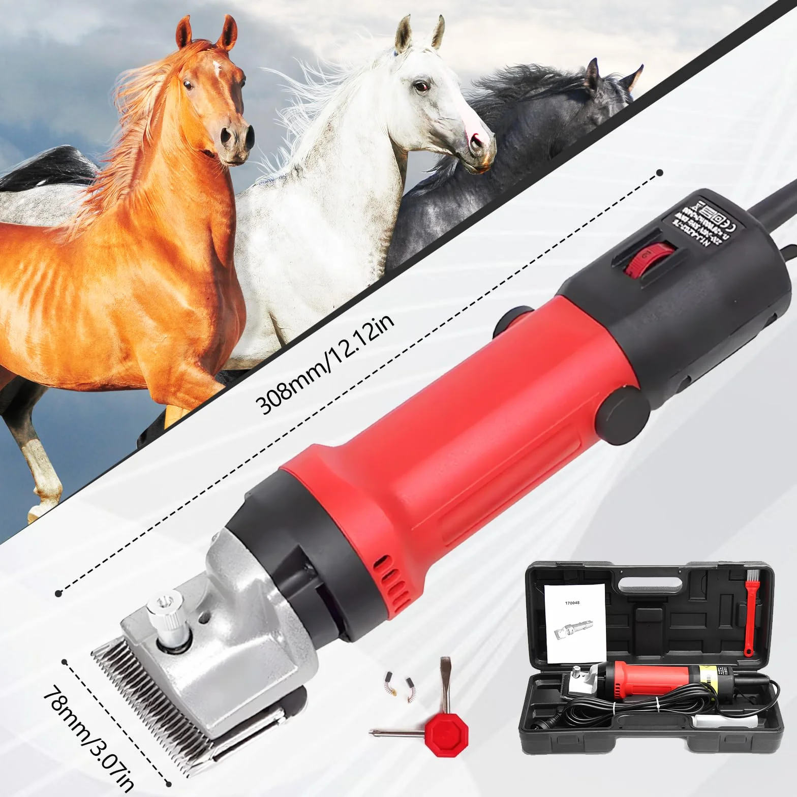 Esquiladora para Caballos, Maquina Esquilar Profesional para Caballo 220V 690W Eléctrica con Potente Motor de 2800 rpm y Cuchilla de 77mm de Diámetro