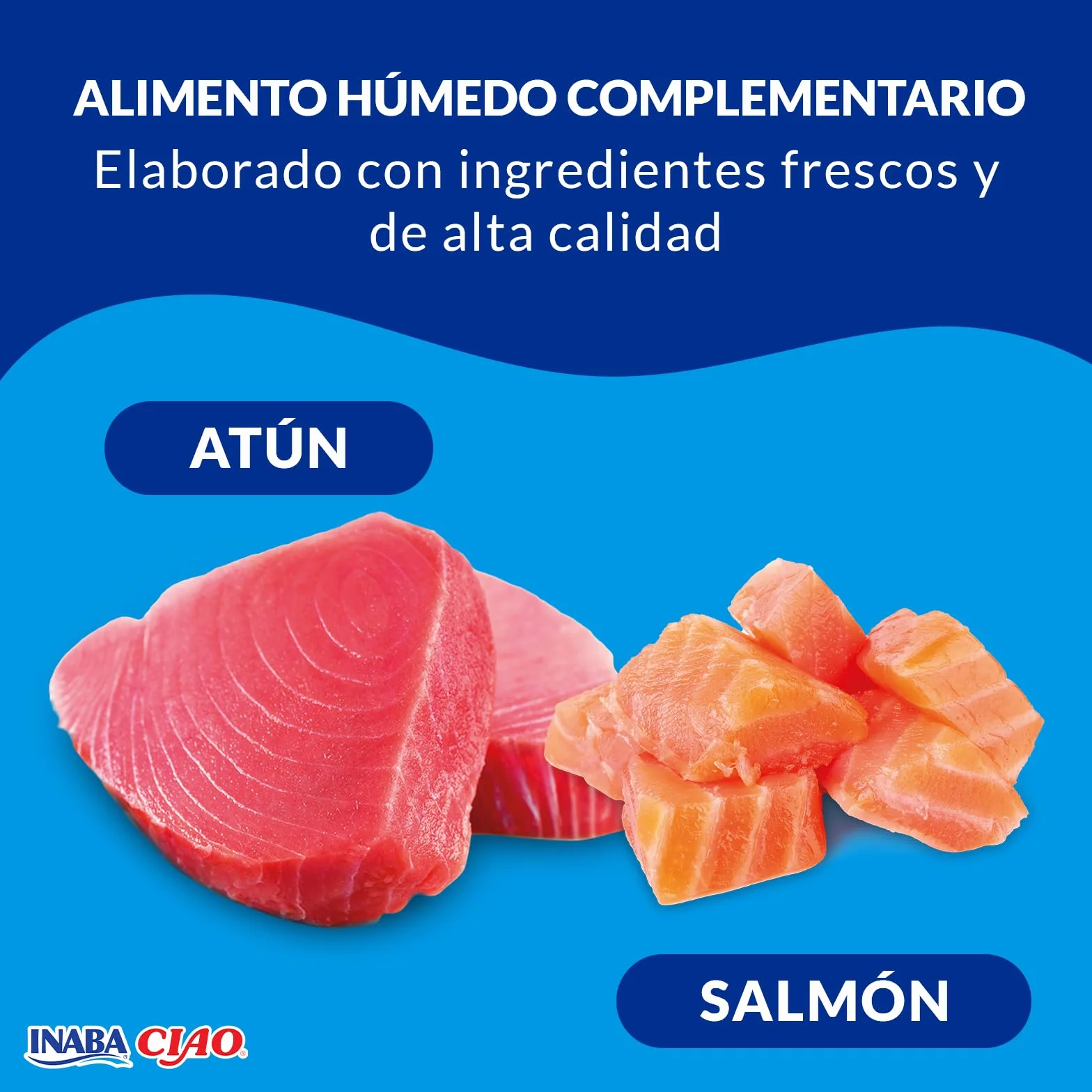 INABA Ciao Bisque - Puré Saludable para Gatos - Receta de Atún y Salmón - Snacks Saludables - Premios Sin Cereales, Sin Conservantes, Sin Colorantes - Sólo 16 Calorías - 40g