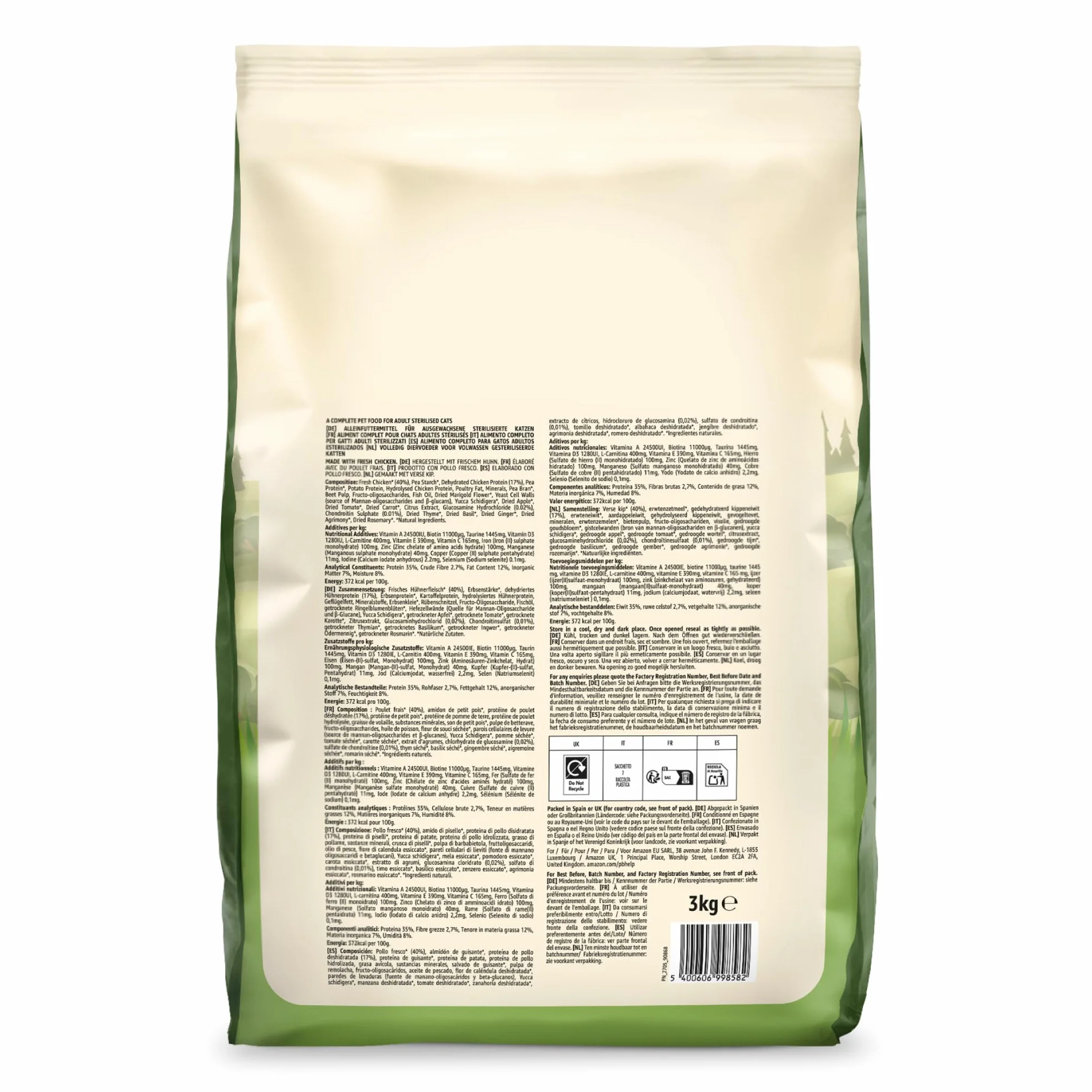 by Amazon Alimento seco para gatos adultos esterilizados con pollo fresco, receta sin cereales, 3 kg (Paquete de 1) (Anteriormente una marca Lifelong, el mismo producto)