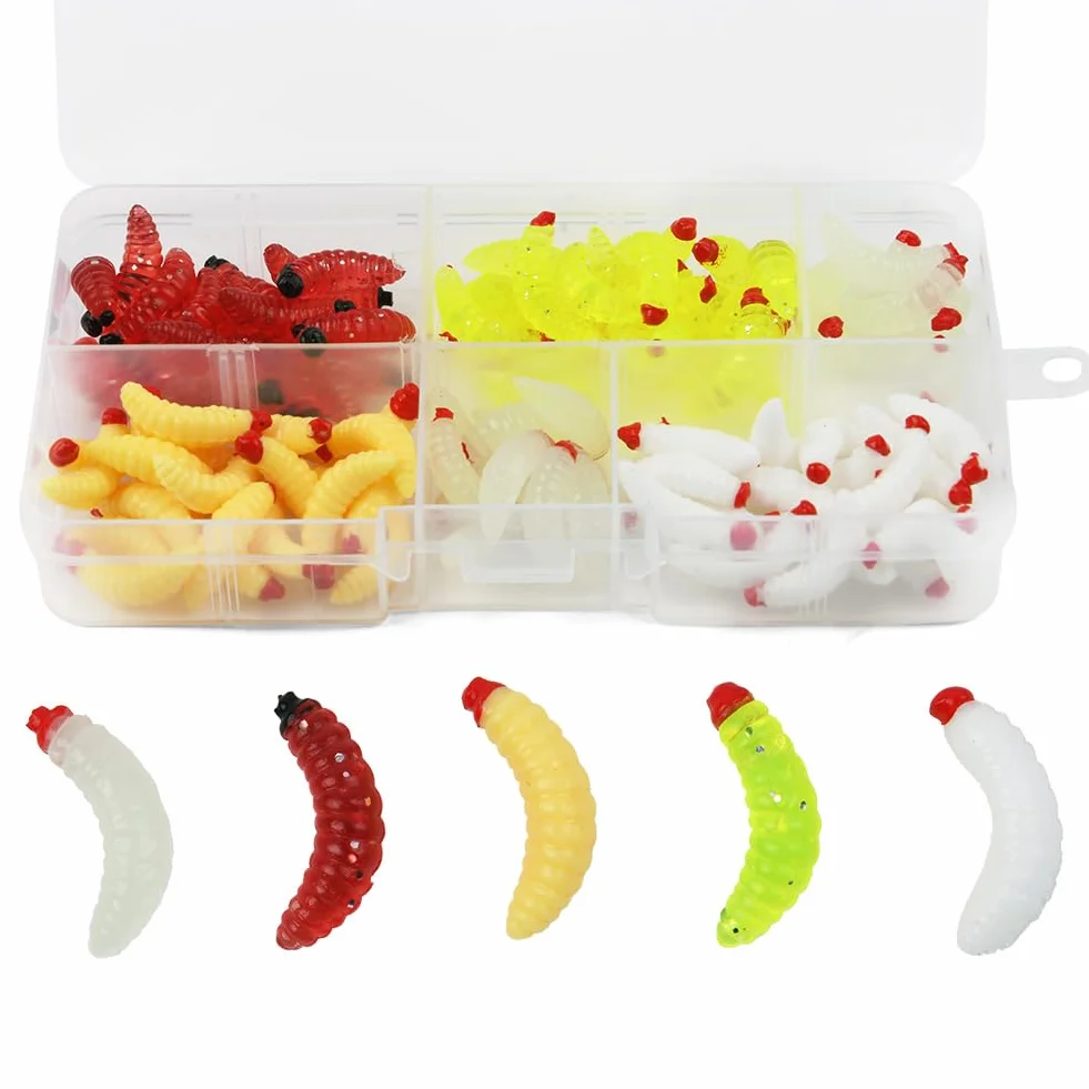 Vicloon Señuelo Suave Gusano Artificial Cebo Pesca Plástico Agua Dulce Caja Almacenamiento Trucha Salmón Carpa