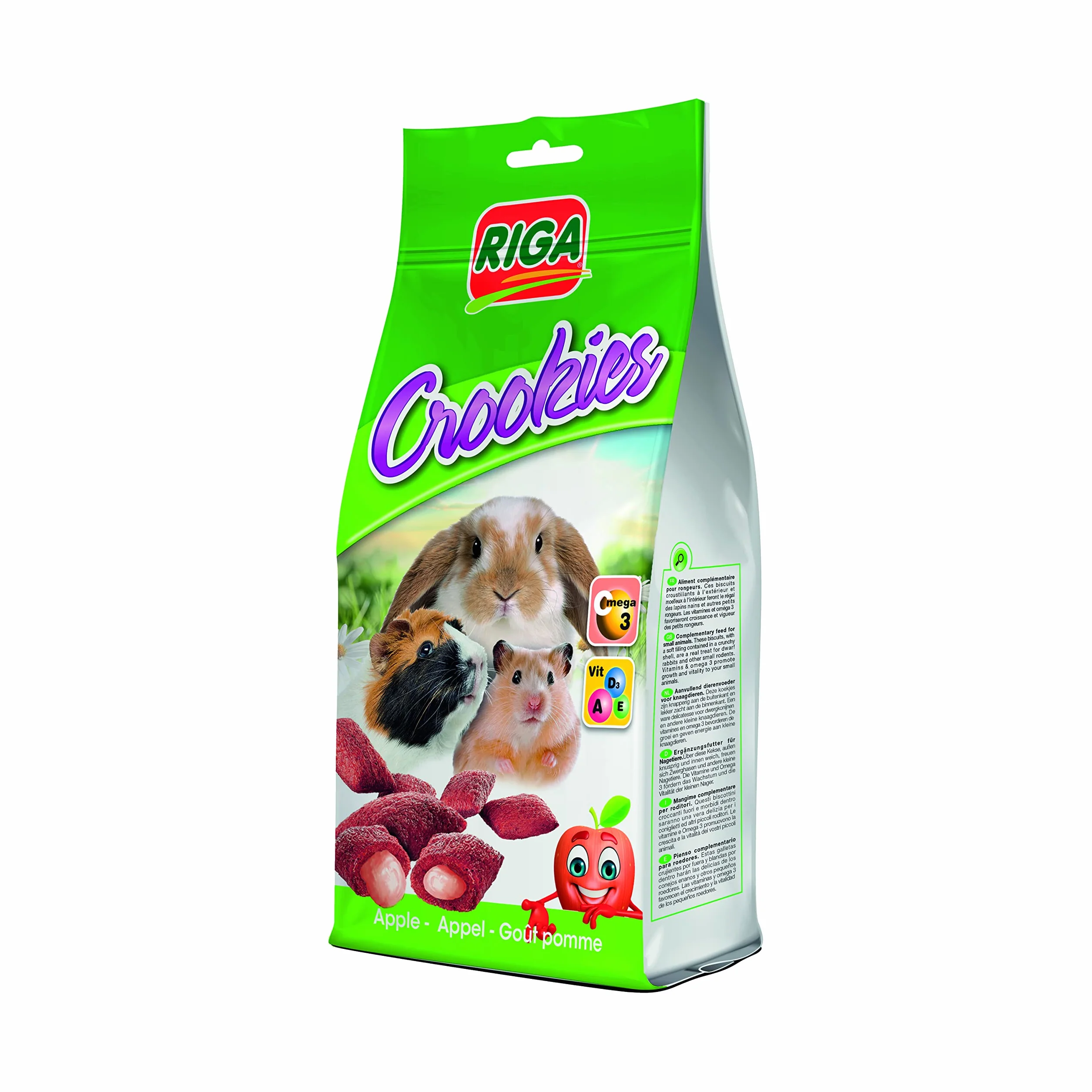 Riga - Crookies de Manzana - Galletas Crujientes para Conejos Enanos, Cobayas y Pequeños Roedores - Ricas en Vitaminas y Omega 3-50 g