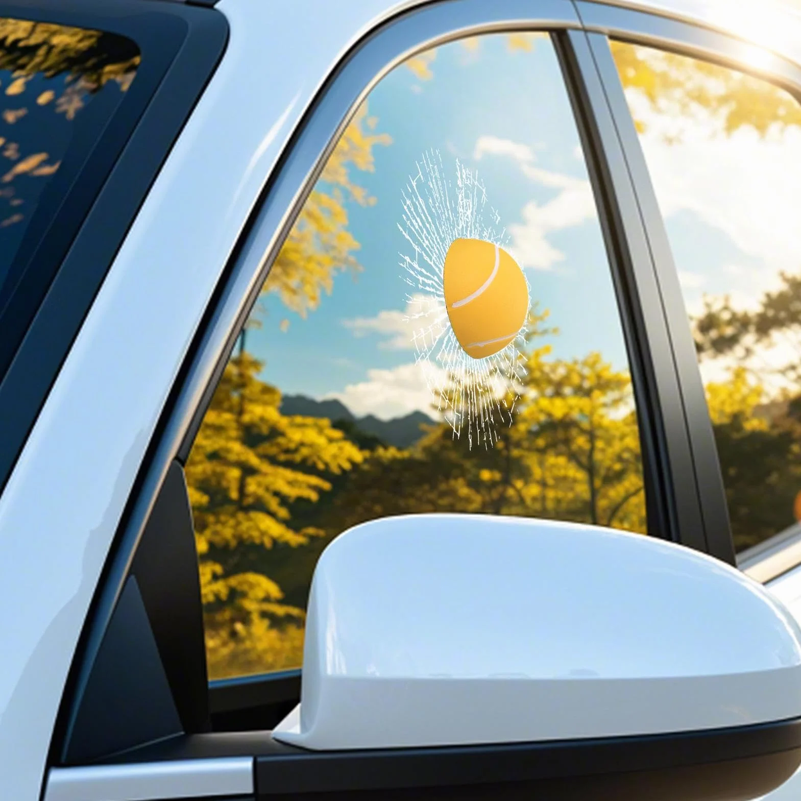 Calcomanías 3D de broma para vidrio de ventana, diseño de pelota de tenis, parabrisas trasero de coche, decorativas para el hogar